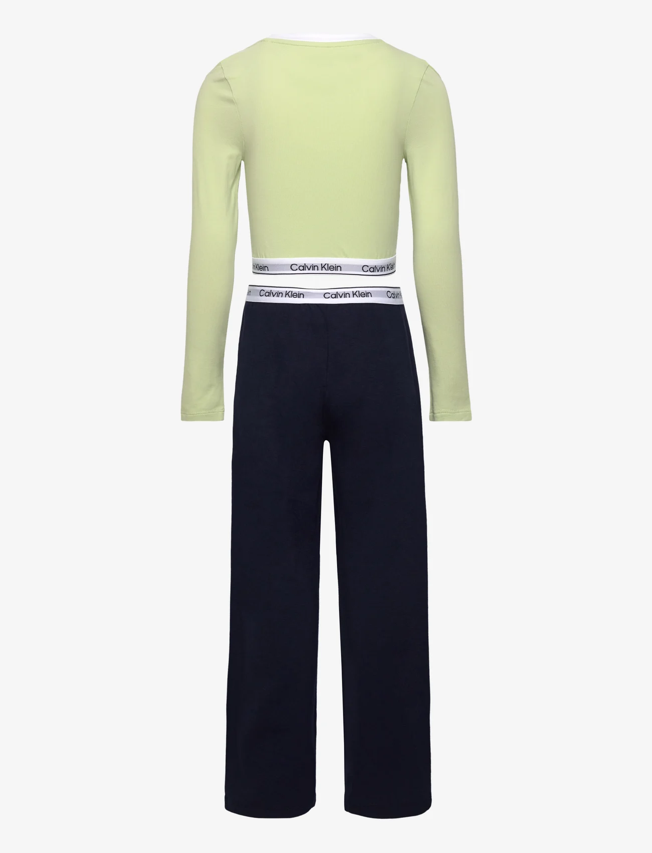 Calvin Klein - KNIT PJ SET (LS+PANT) - sæt med langærmet t-shirt - dustylime/w/navyiris - 1