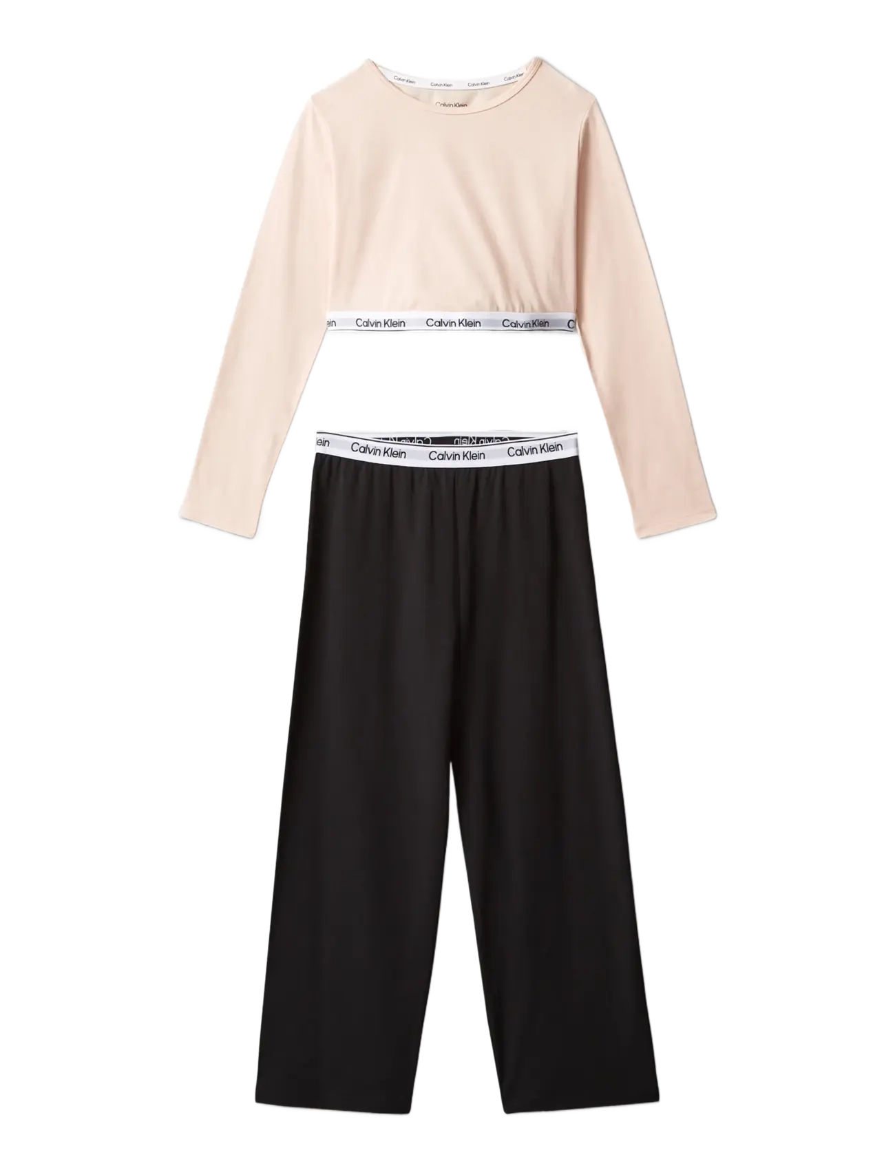 Calvin Klein KNIT PJ SET (LS+PANT) - Pyjamassæt - SPANISHVILLA BLACK / black