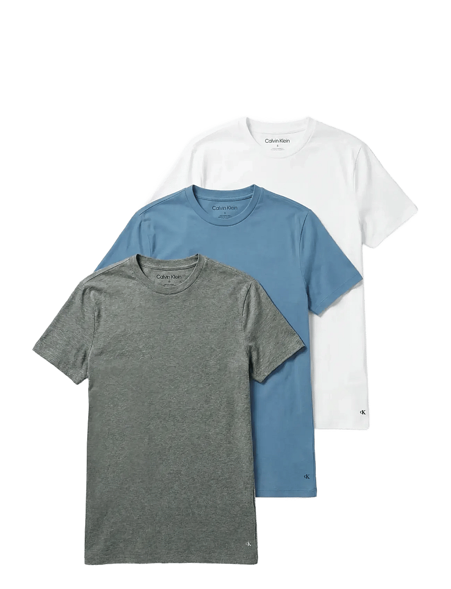 Calvin Klein - S/S CREW NECK 3PK - t-shirts im multipack - white gulf blue grey heather - 1