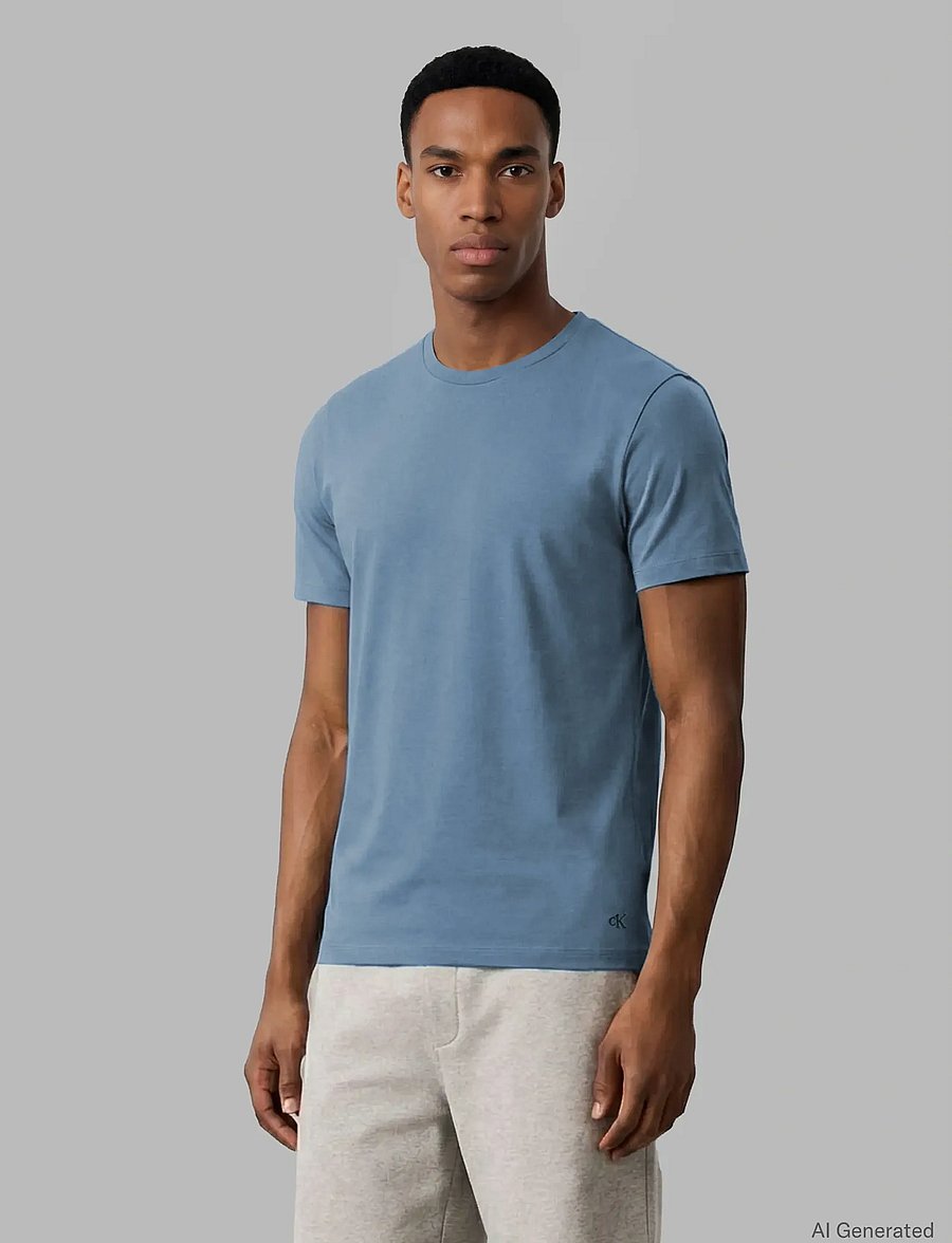 Calvin Klein - S/S CREW NECK 3PK - t-shirts im multipack - white gulf blue grey heather - 3