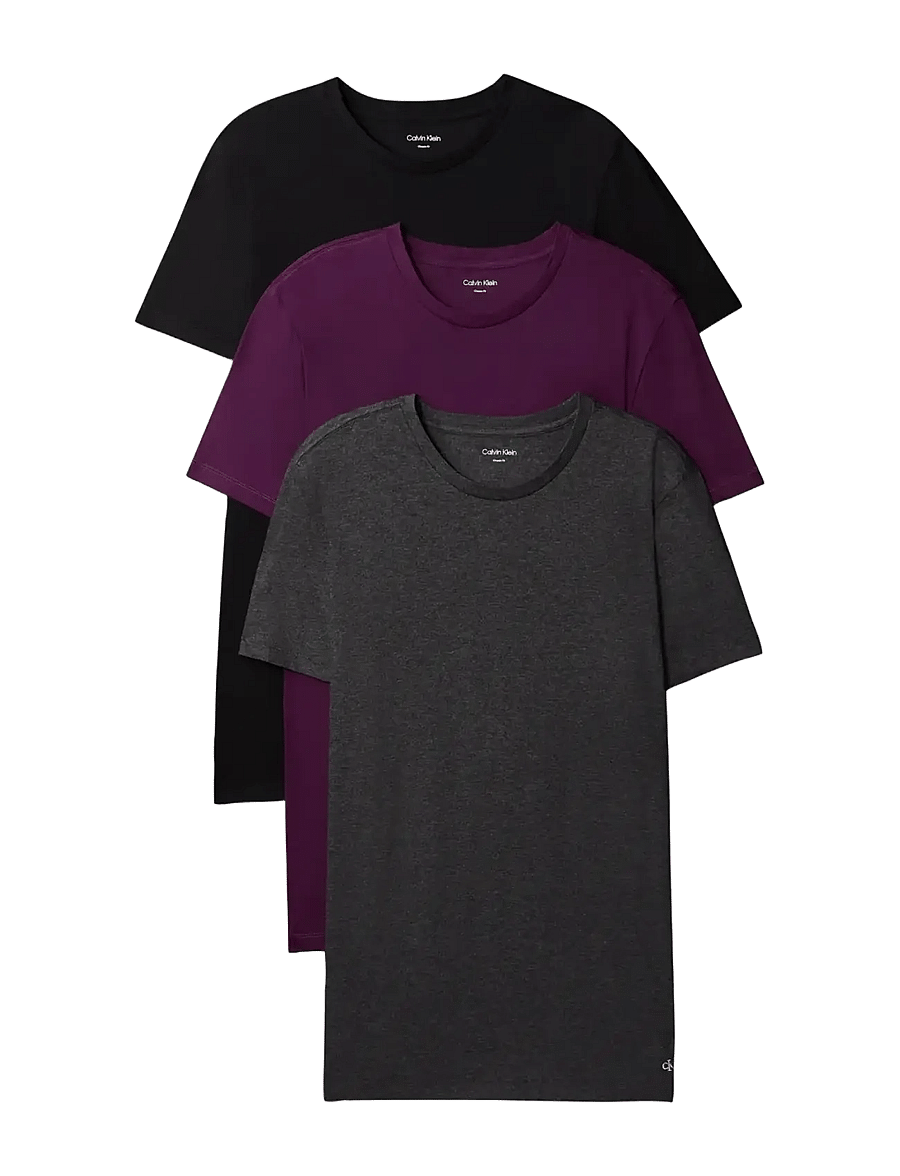 Calvin Klein - S/S CREW NECK 3PK - multipack t-shirts - black w white emb dark purple w - 1