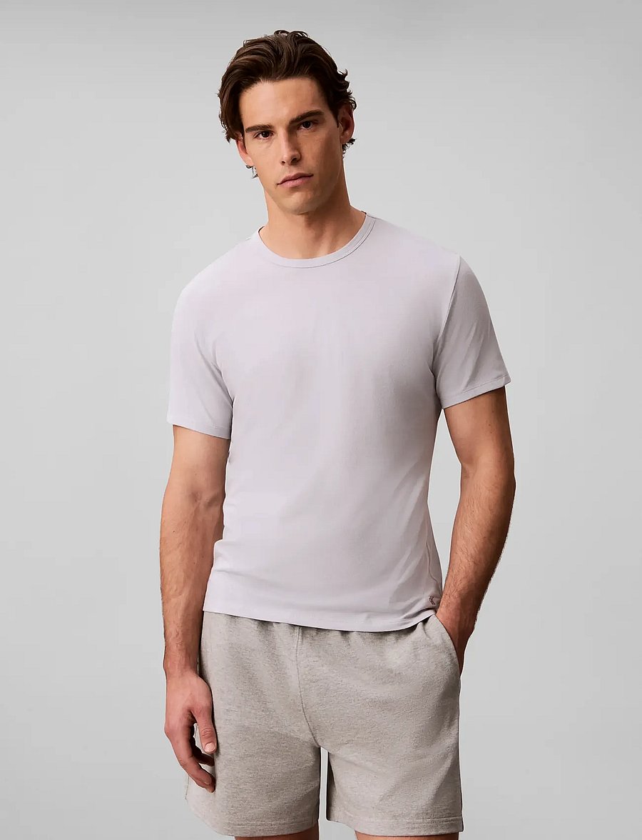Calvin Klein - S/S CREW NECK 3PK - multipack t-shirts - black w white emb harbor mist w c - 3