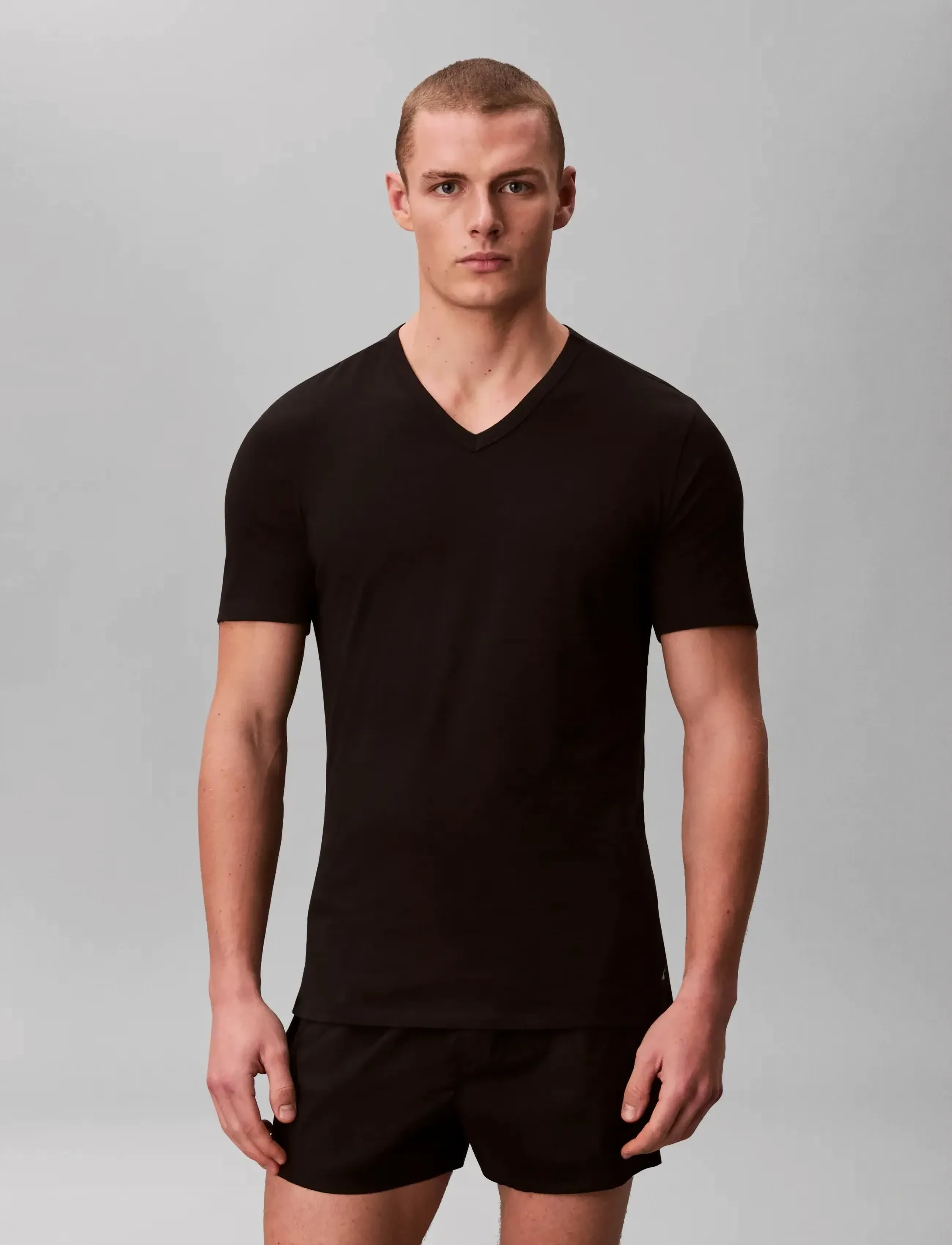 Calvin Klein S/S V NECK 3PK - T-Shirts - BLACK GREY HEATHER WHITE / black