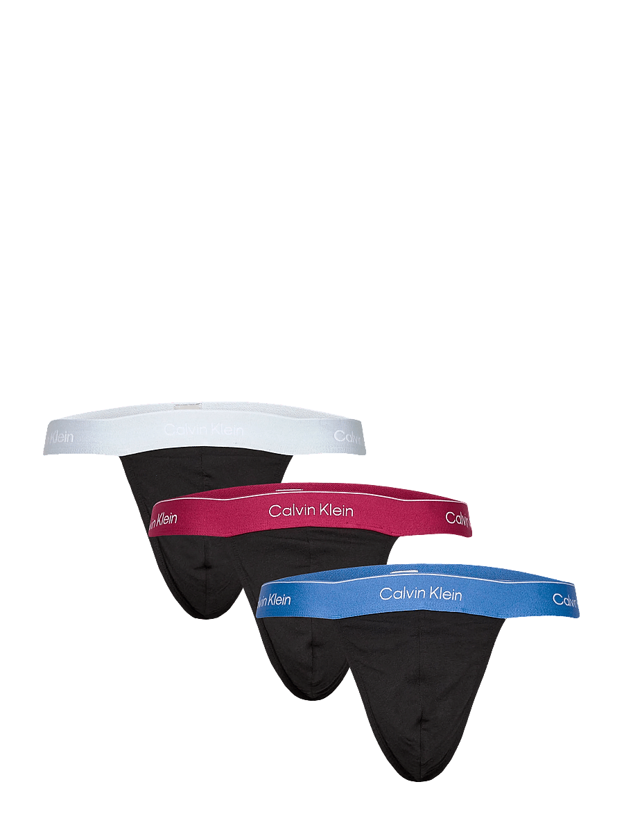 Calvin Klein - THONG 3PK - briefs - black bodies w poseidon blue plein - 0