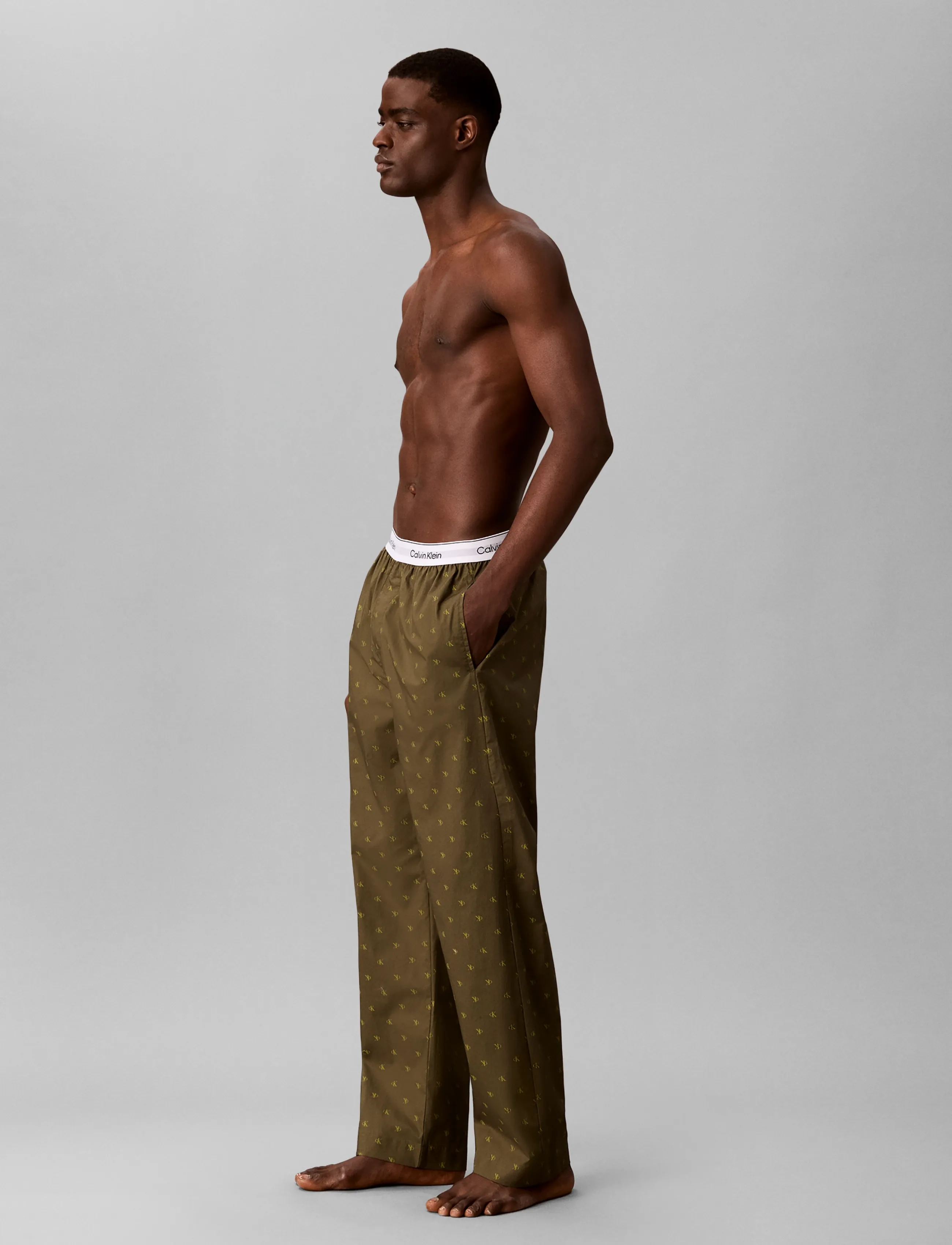 Calvin Klein SLEEP PANT - Streetstyle - 17496 DIAMOND LOGO OLIVE NIGHT / khaki/green