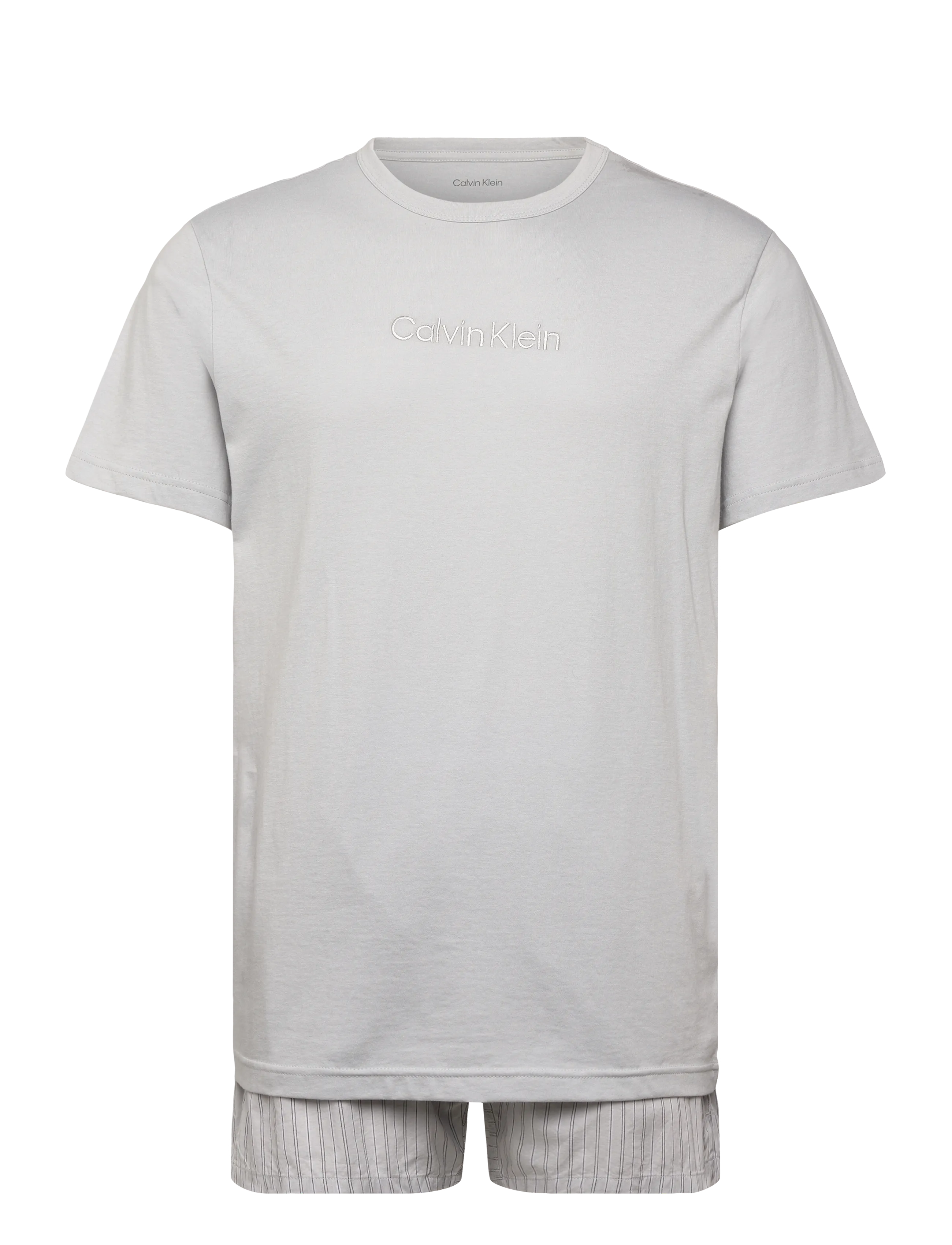 Calvin Klein S/S CREW POPLIN BOXER SET - Nattøj - HARBOR MIST TOP W  TRAIL STRIPE_HAR / grey