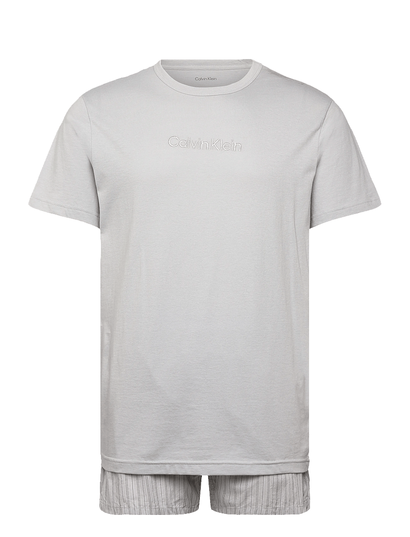 Calvin Klein - S/S CREW POPLIN BOXER SET - pyjamasset - harbor mist top w trail stripe_har - 0