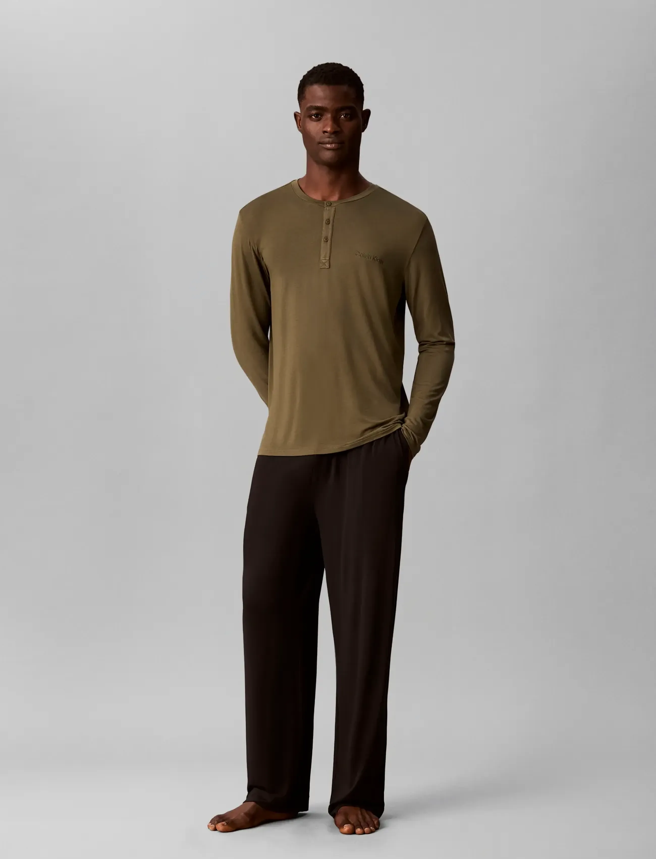 Calvin Klein - MODAL L/S HENLEY - premium-styles - olive night - 0