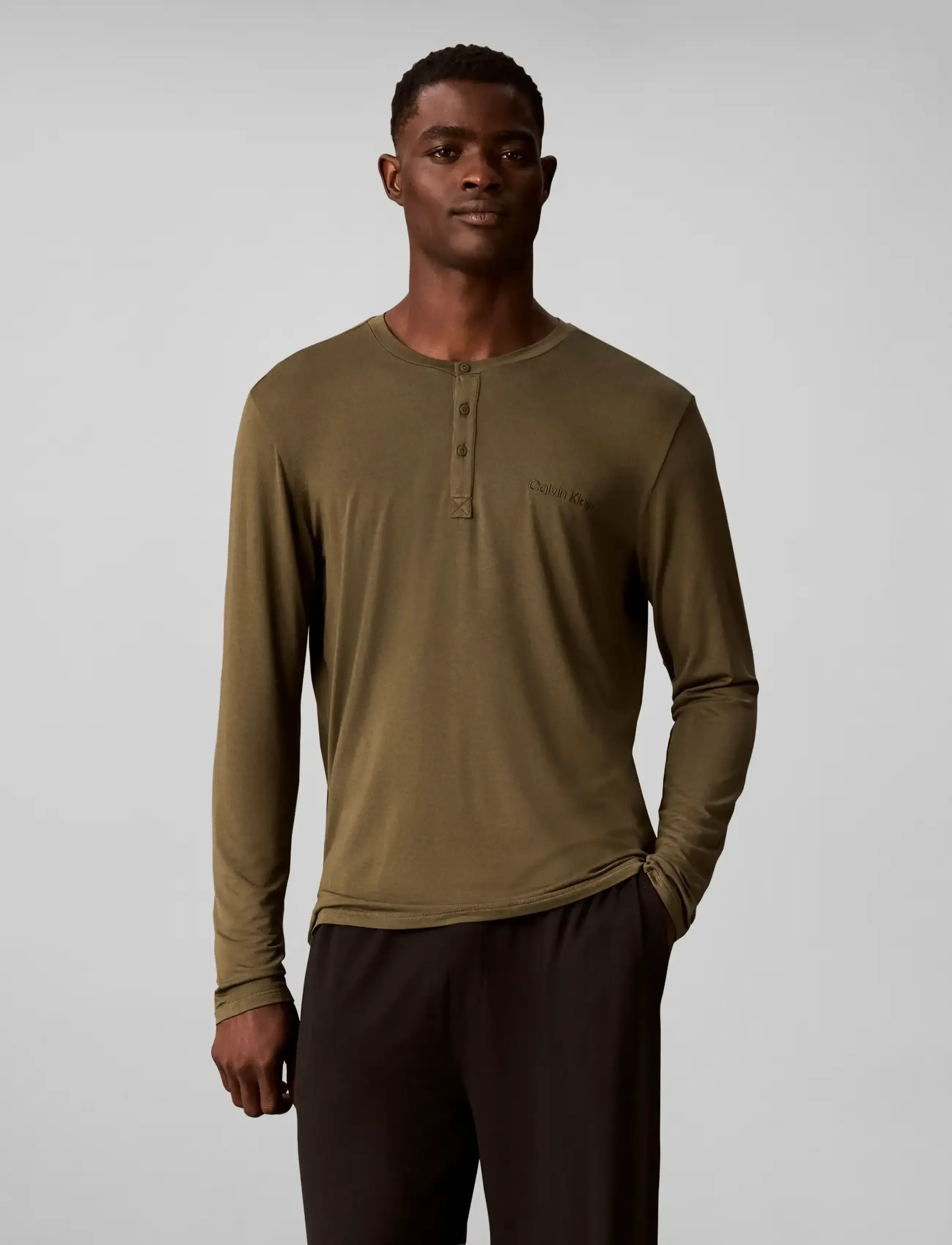 Calvin Klein - MODAL L/S HENLEY - premium-styles - olive night - 3