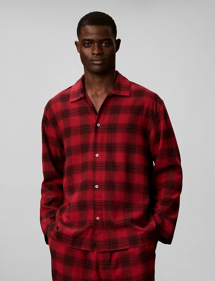 Calvin Klein - L/S BUTTON DOWN - topy do piżam - 21634 domino plaid rio red - 3