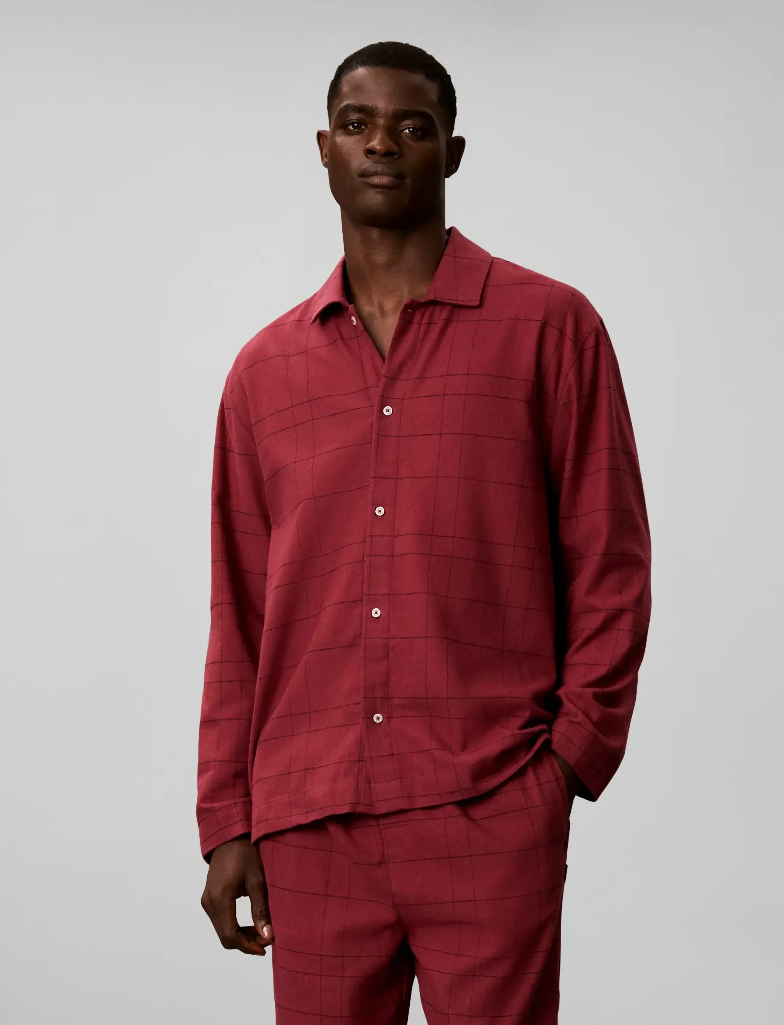Calvin Klein LS BUTTON DOWN PANT SET - Calvin Klein - 21637 SOPHIE PLAID ESTABLISHED RED / red