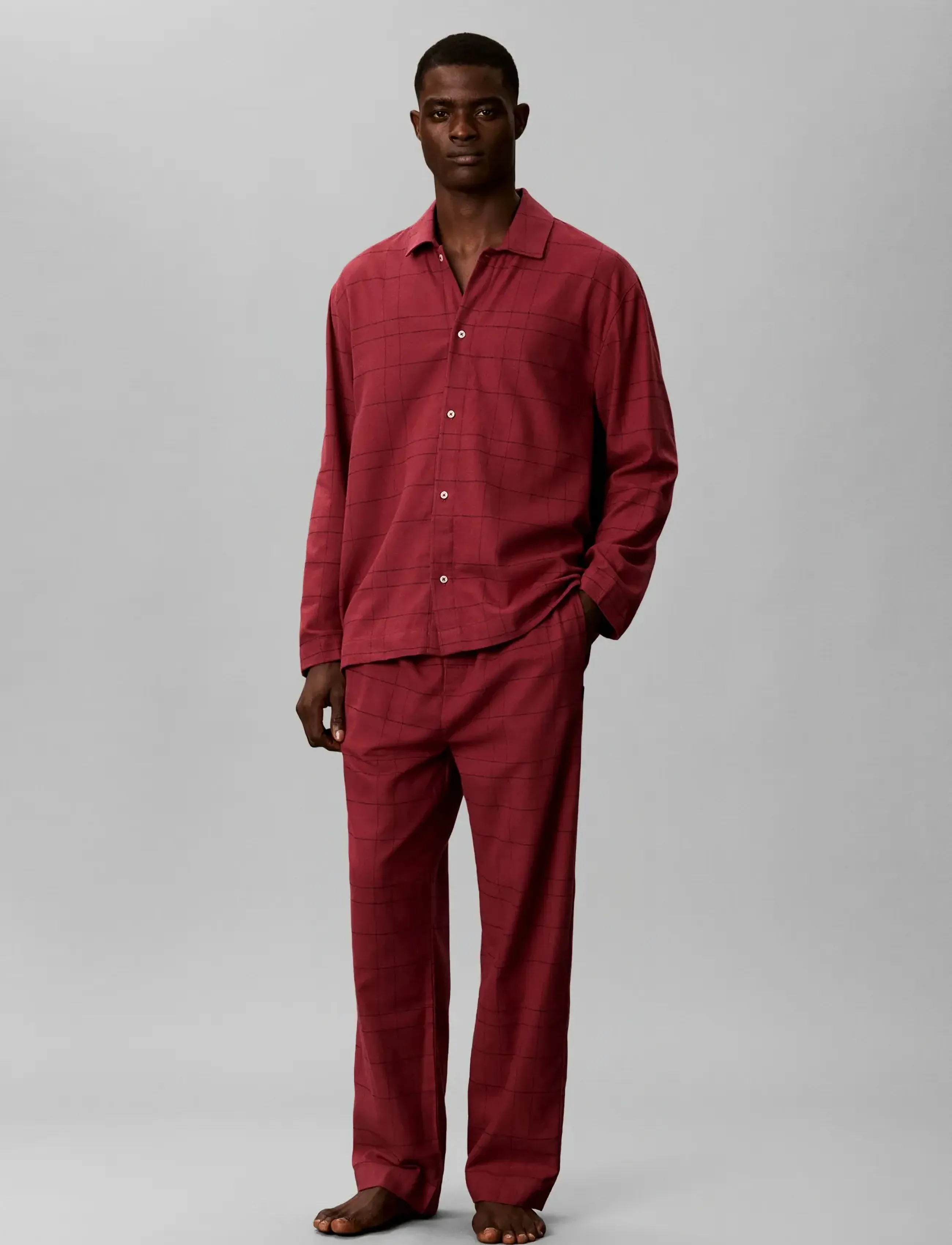 Calvin Klein LS BUTTON DOWN PANT SET - Aluspesu - 21637 SOPHIE PLAID ESTABLISHED RED / red
