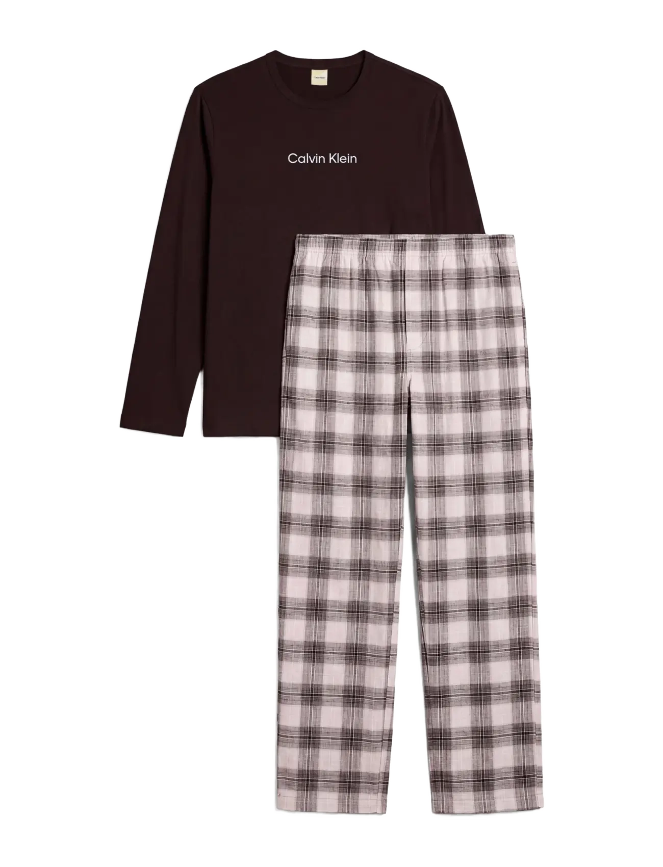 Calvin Klein LS TEE PANT SET - Pyjama sets - BLACK TOP W DOMINO PLAID IVORY BTM / black