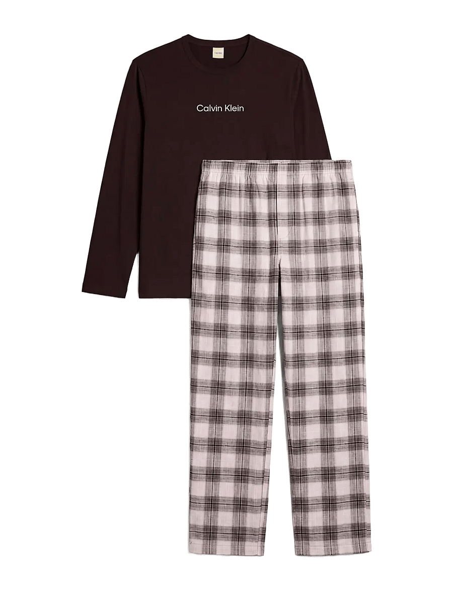 Calvin Klein - LS TEE PANT SET - pyjama sets - black top w domino plaid ivory btm - 1