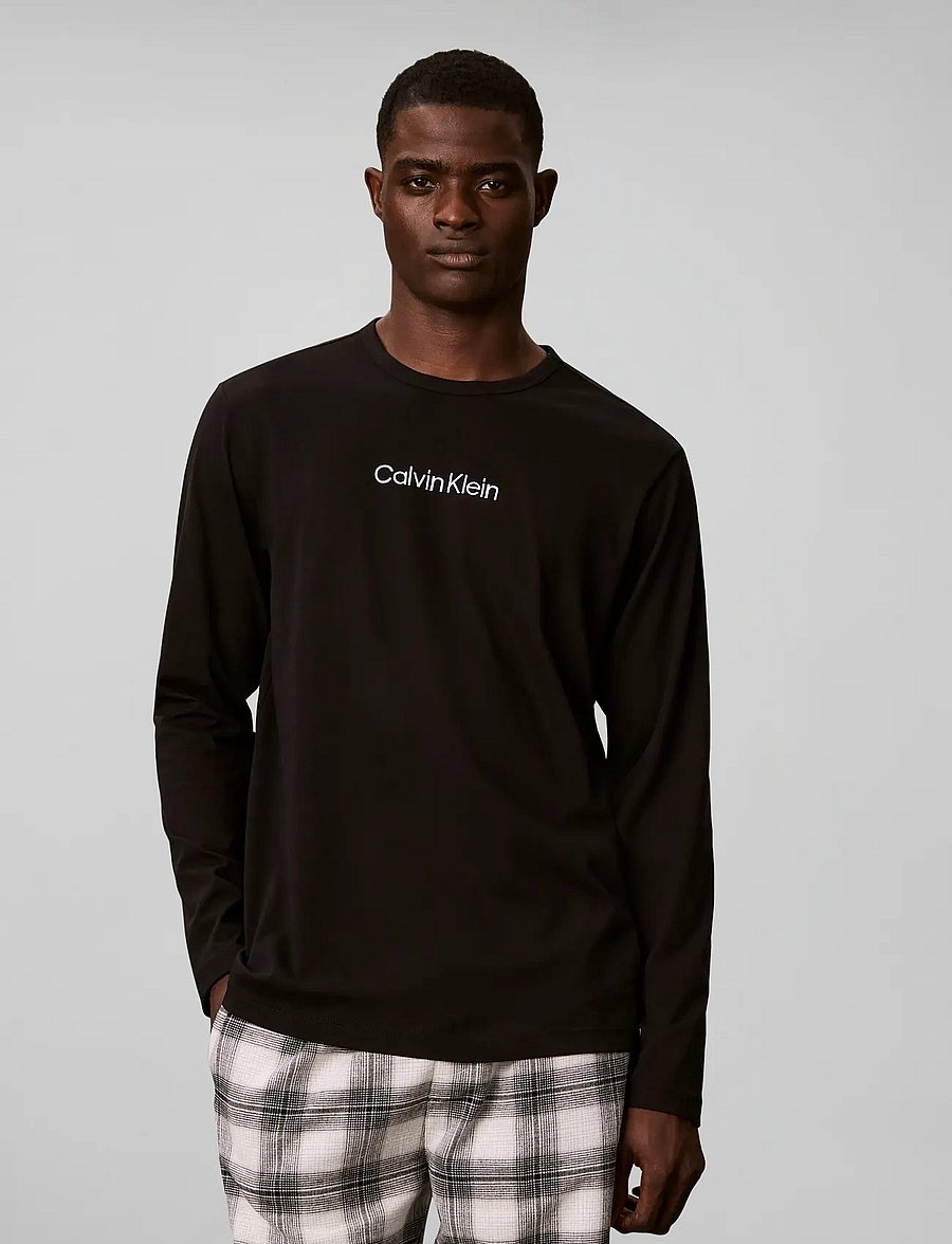Calvin Klein - LS TEE PANT SET - pyjama sets - black top w domino plaid ivory btm - 0