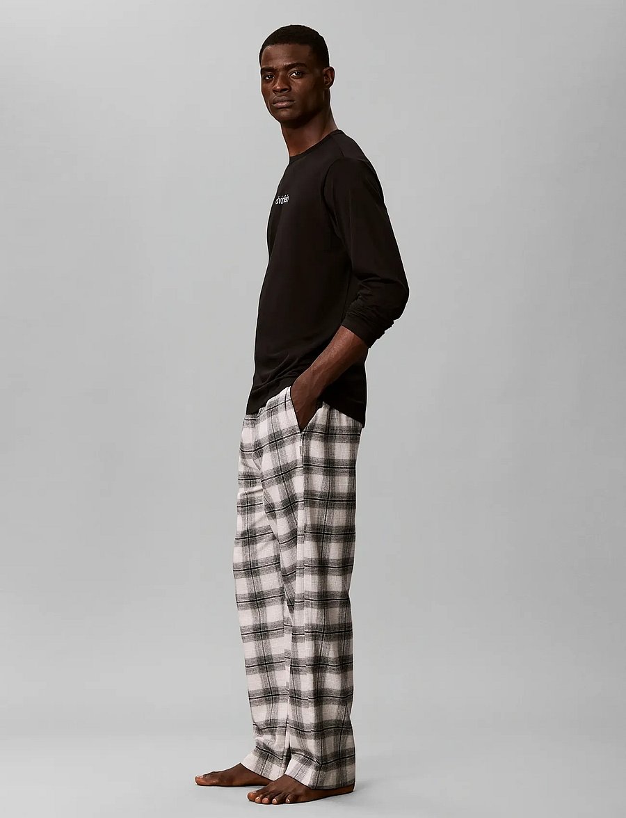 Calvin Klein - LS TEE PANT SET - pyjama sets - black top w domino plaid ivory btm - 5