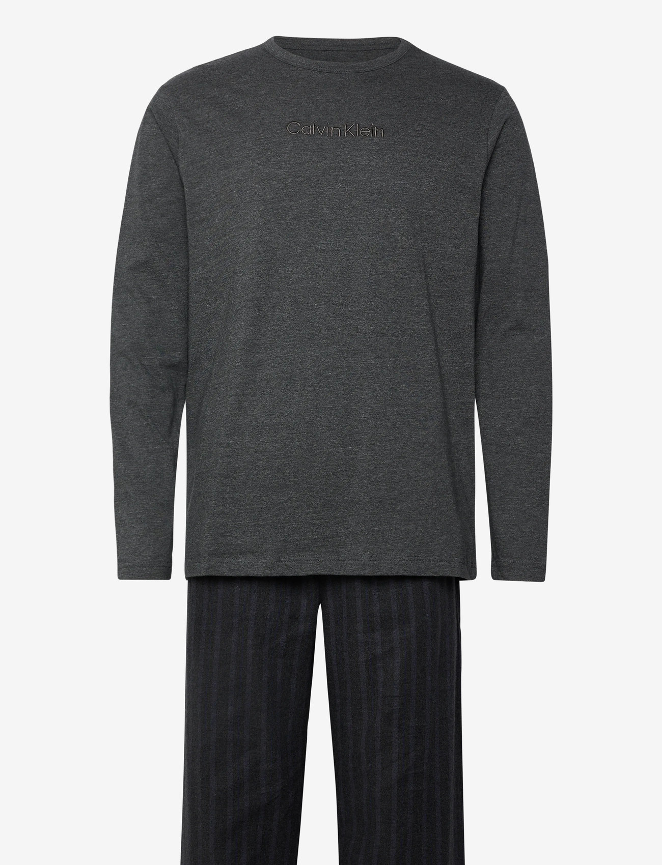 Calvin Klein - LS TEE PANT SET - pidžaamakomplekt - charcoal heather top w/ racetrack s - 0