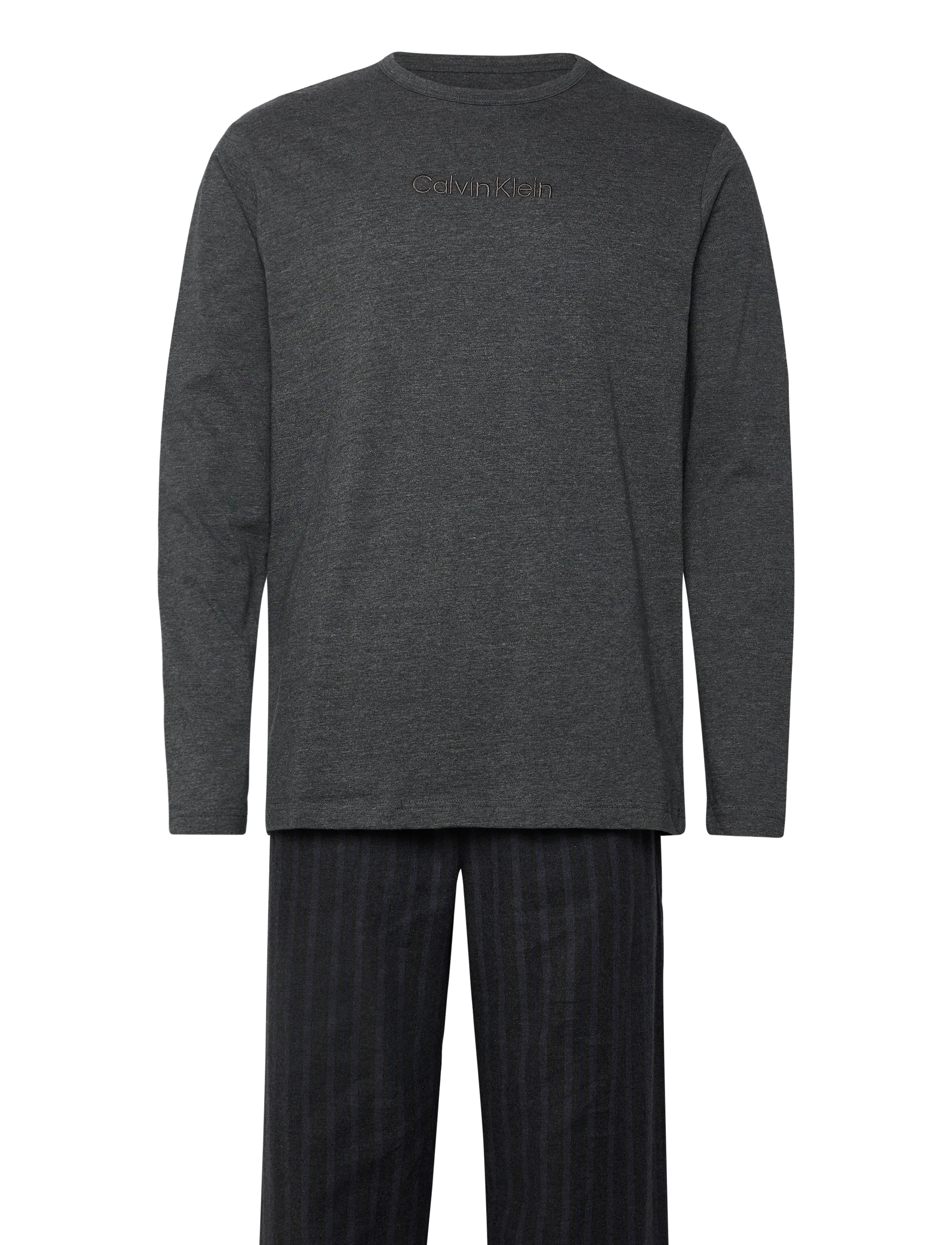 LS TEE PANT SET - CHARCOAL HEATHER TOP W/ RACETRACK S