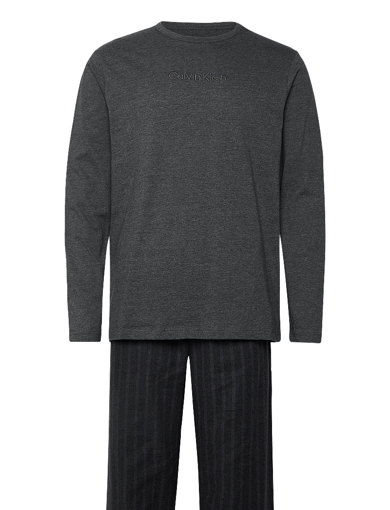 Calvin Klein - LS TEE PANT SET - pyjamasset - charcoal heather top w/ racetrack s - 0