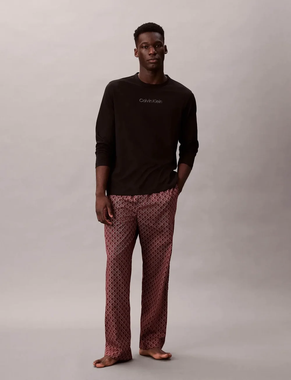 Calvin Klein - LS TEE PANT SET - pyjama sets - black top w/ bijou modern bijou  mo - 0