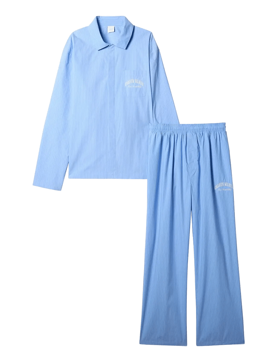 Calvin Klein - HERITAGE CREST L/S SHIRT & PANT - pyjamasets - slim stripe blue descent - 1