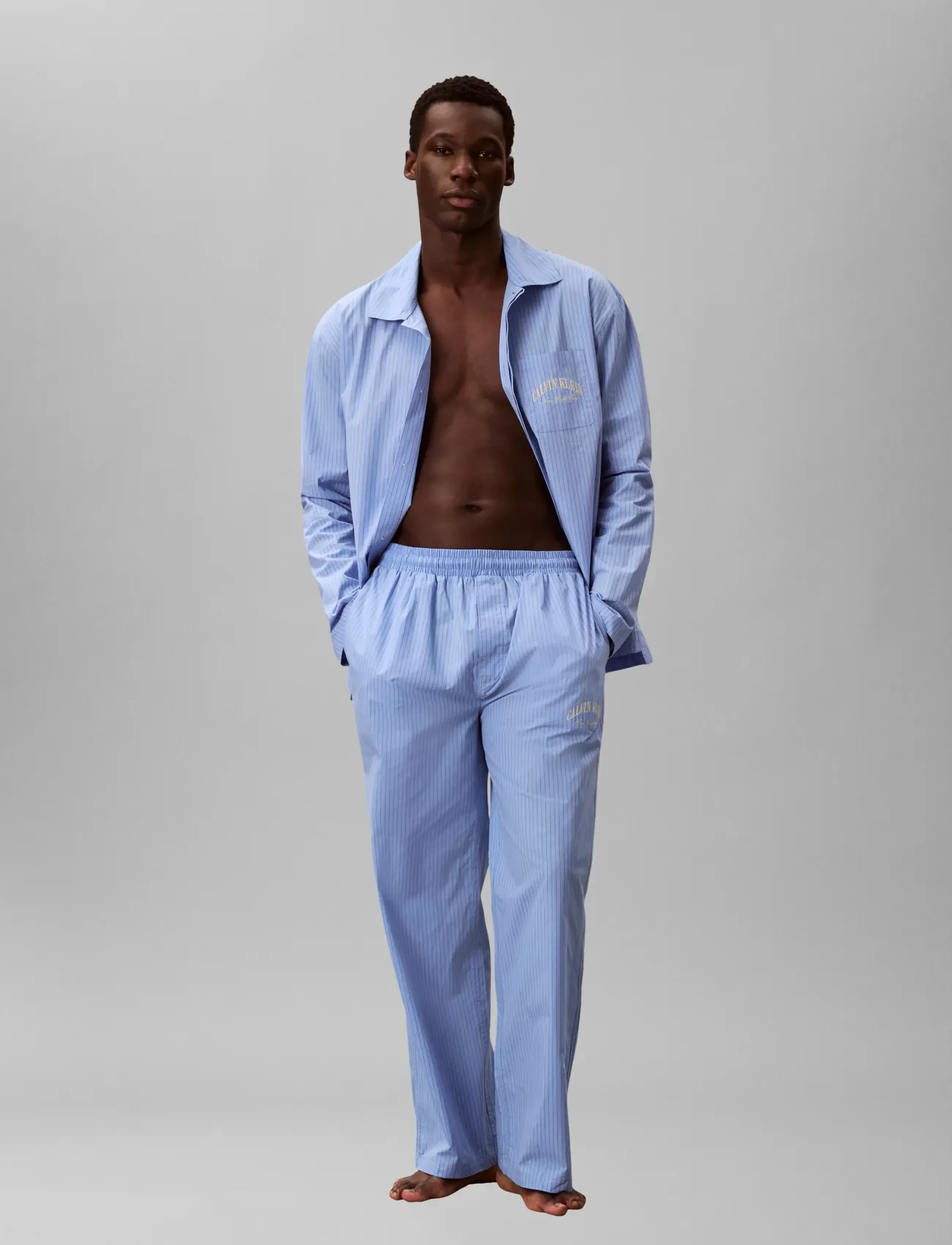 Calvin Klein HERITAGE CREST L/S SHIRT & PANT - Underwear - SLIM STRIPE BLUE DESCENT / blue