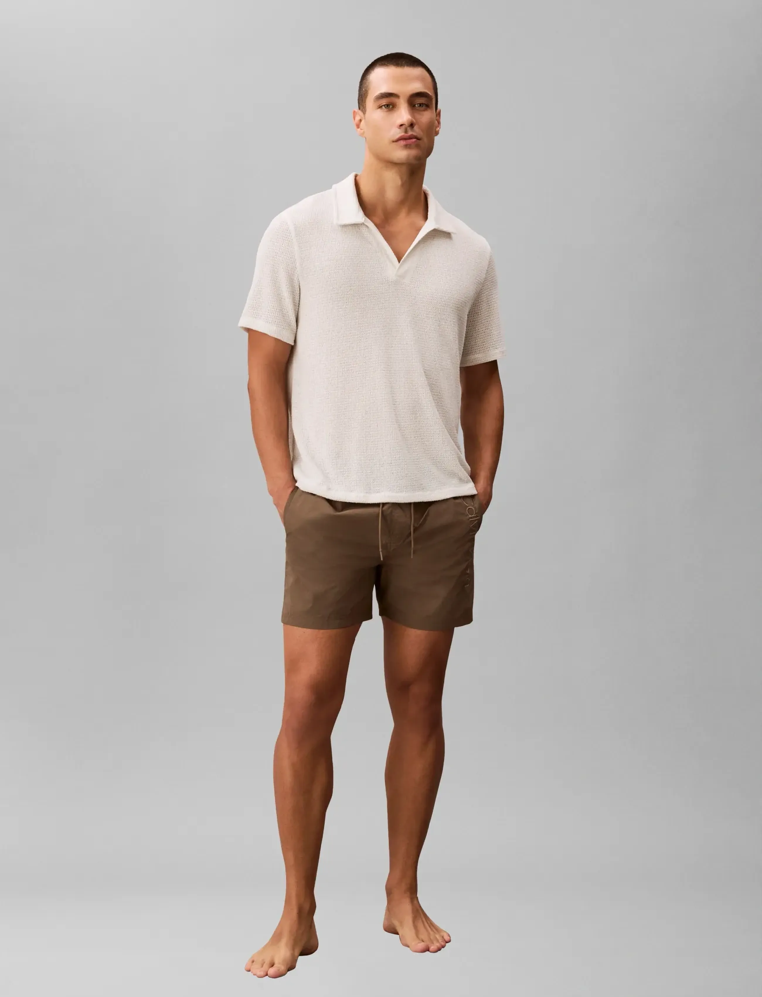 Calvin Klein Knit Shirt, Mænd, Strikket Poloshirt, Cream, Str: L