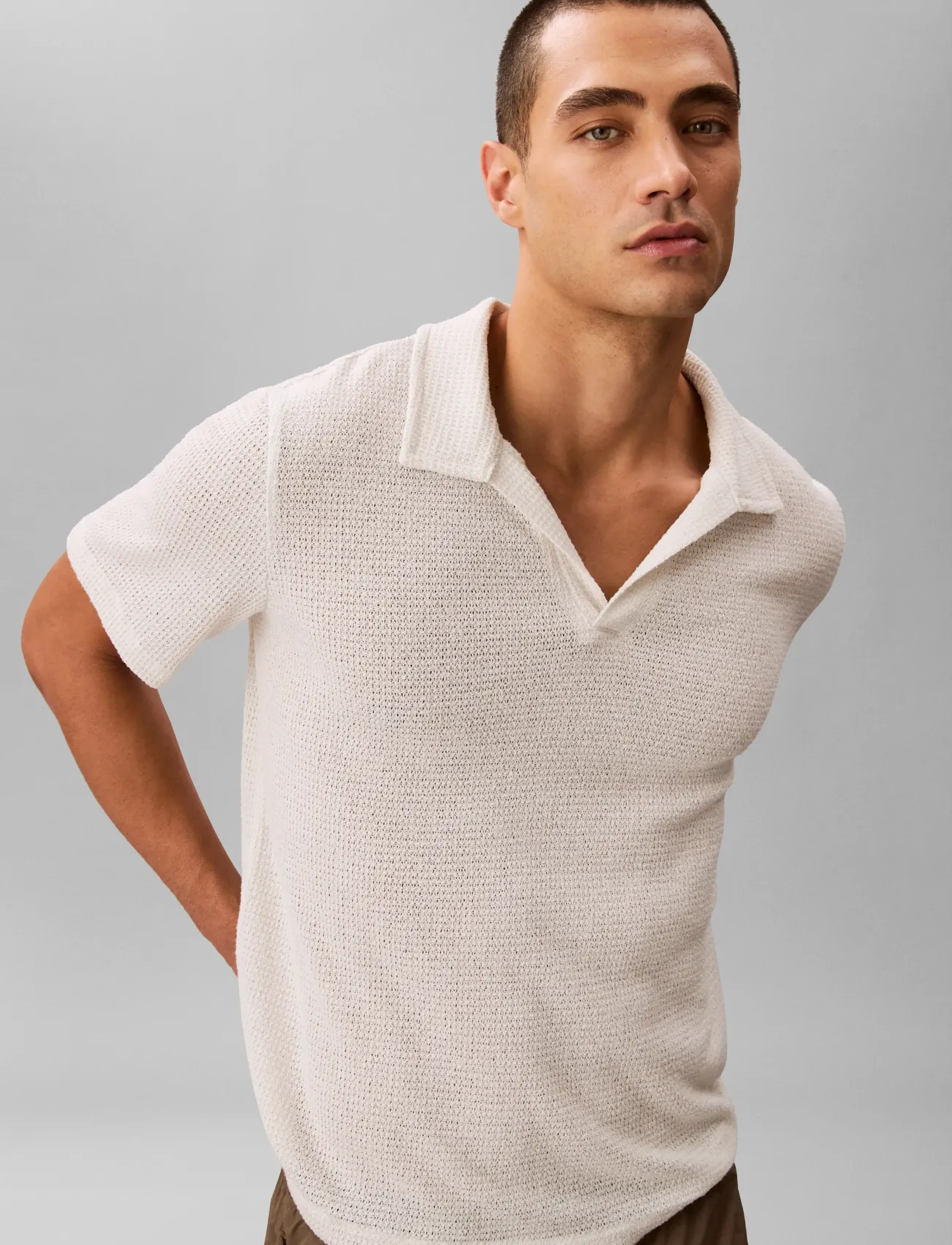 Calvin Klein - KNIT SHIRT - kortærmede poloer - chalk - 4