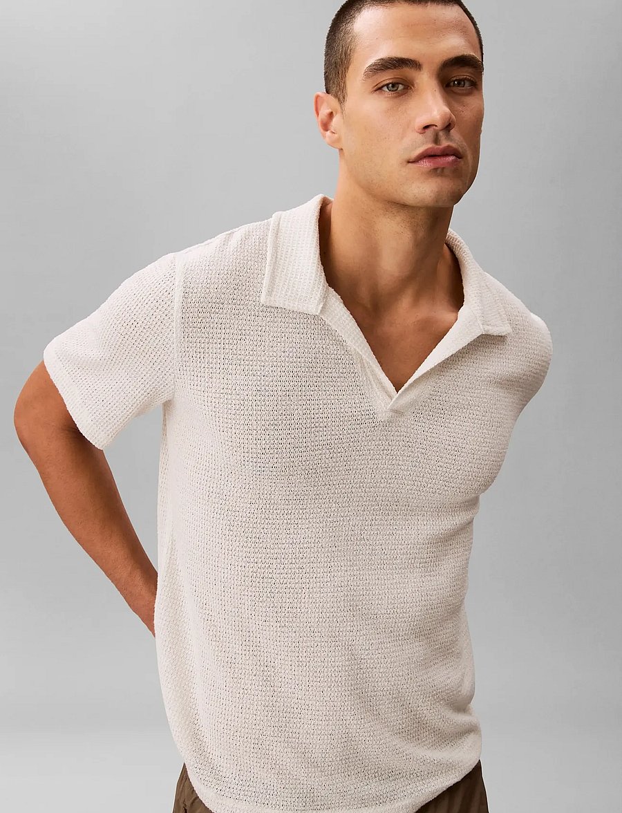 Calvin Klein - KNIT SHIRT - kootud polosärgid - chalk - 4