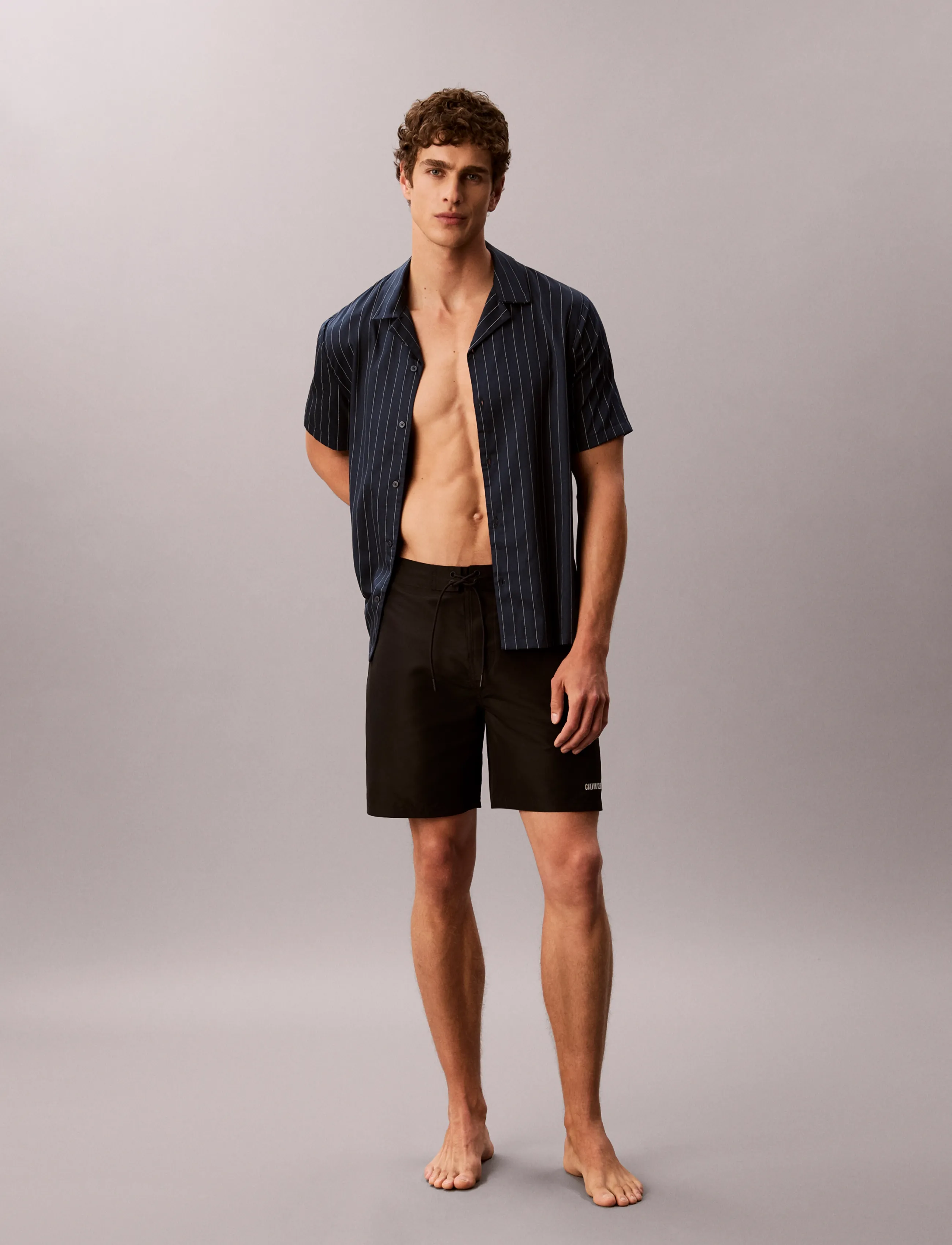 Calvin Klein S/S Button Down, Mænd, Mønstret Kortærmet Button Down Skjorte, Navy, Str: L
