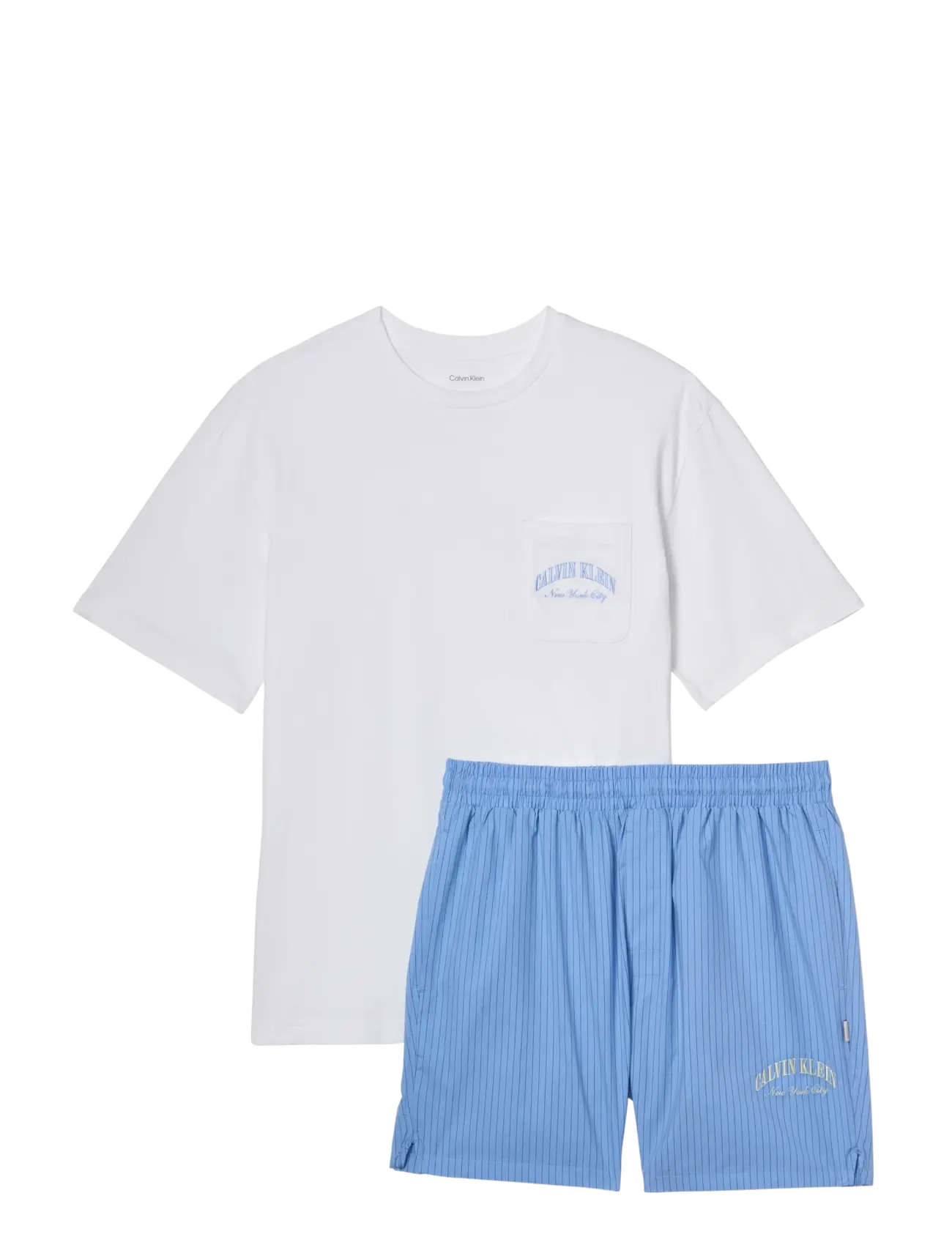 Calvin Klein HERITAGE CREST S/S CREW SHORT SE - Nattøj sæt - CLASSIC WHITE TOP   SLIM STRIPE BLU / blue