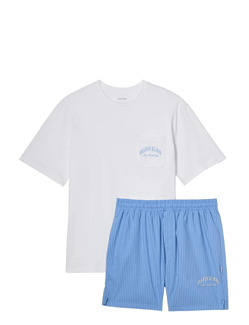 Calvin Klein - HERITAGE CREST S/S CREW SHORT SE - pyjamasets - classic white top slim stripe blu - 1