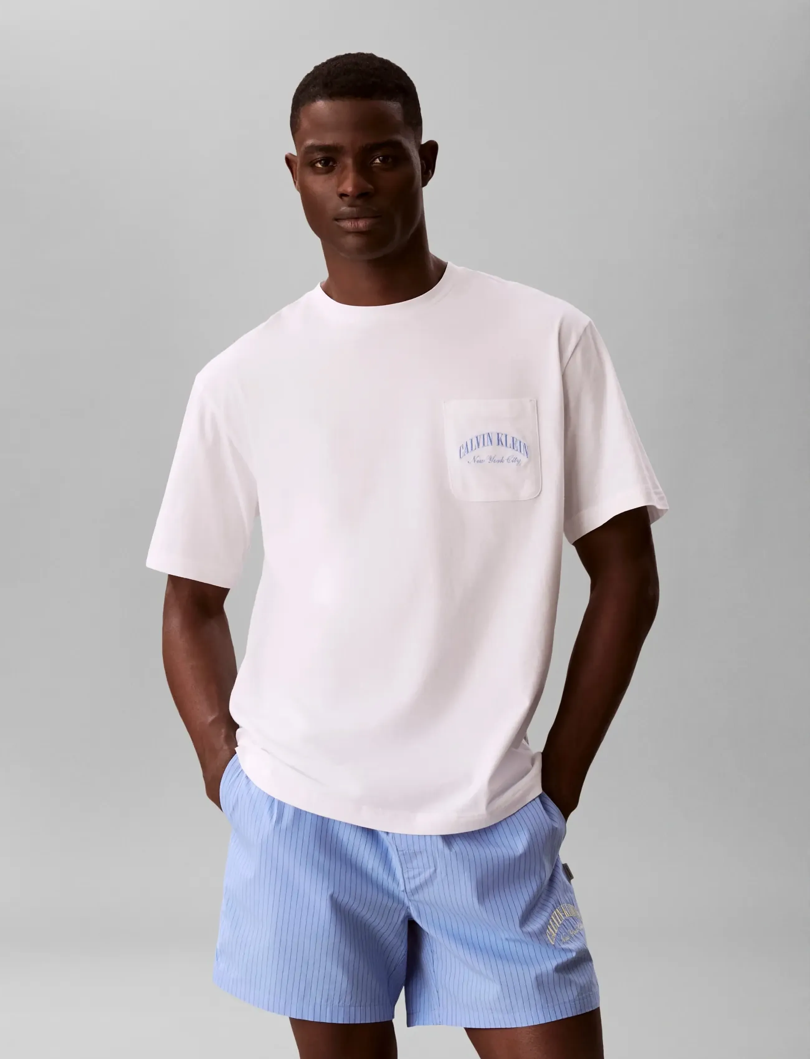 Calvin Klein - HERITAGE CREST S/S CREW SHORT SE - náttfatasett - classic white top   slim stripe blu - 3