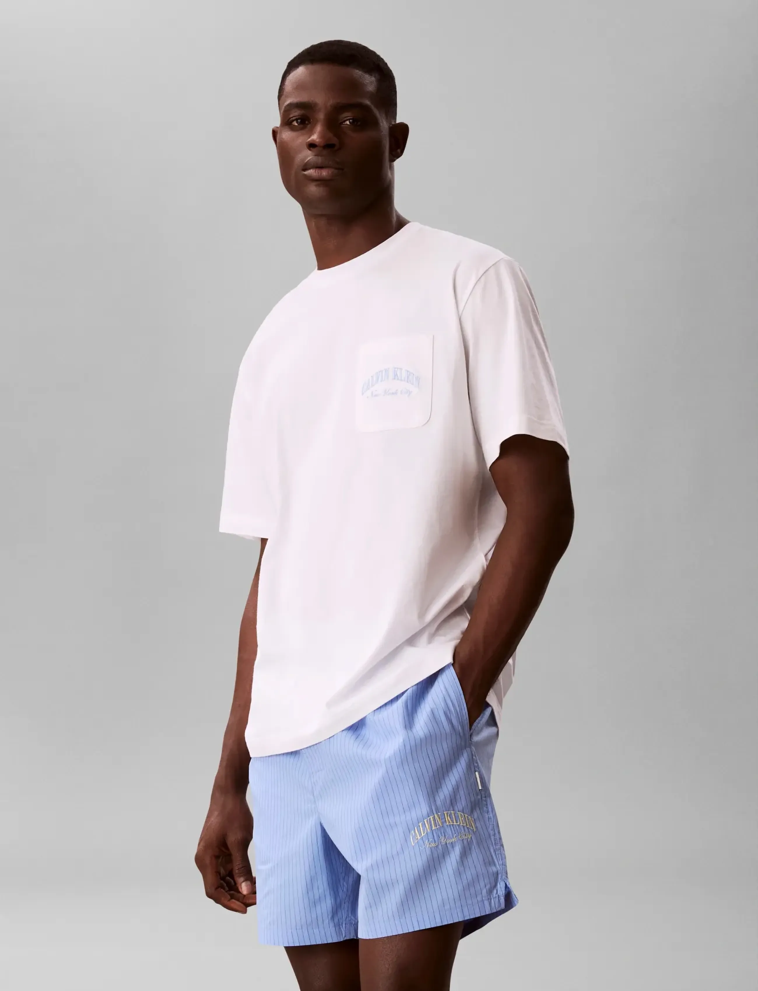Calvin Klein - HERITAGE CREST S/S CREW SHORT SE - náttfatasett - classic white top   slim stripe blu - 4