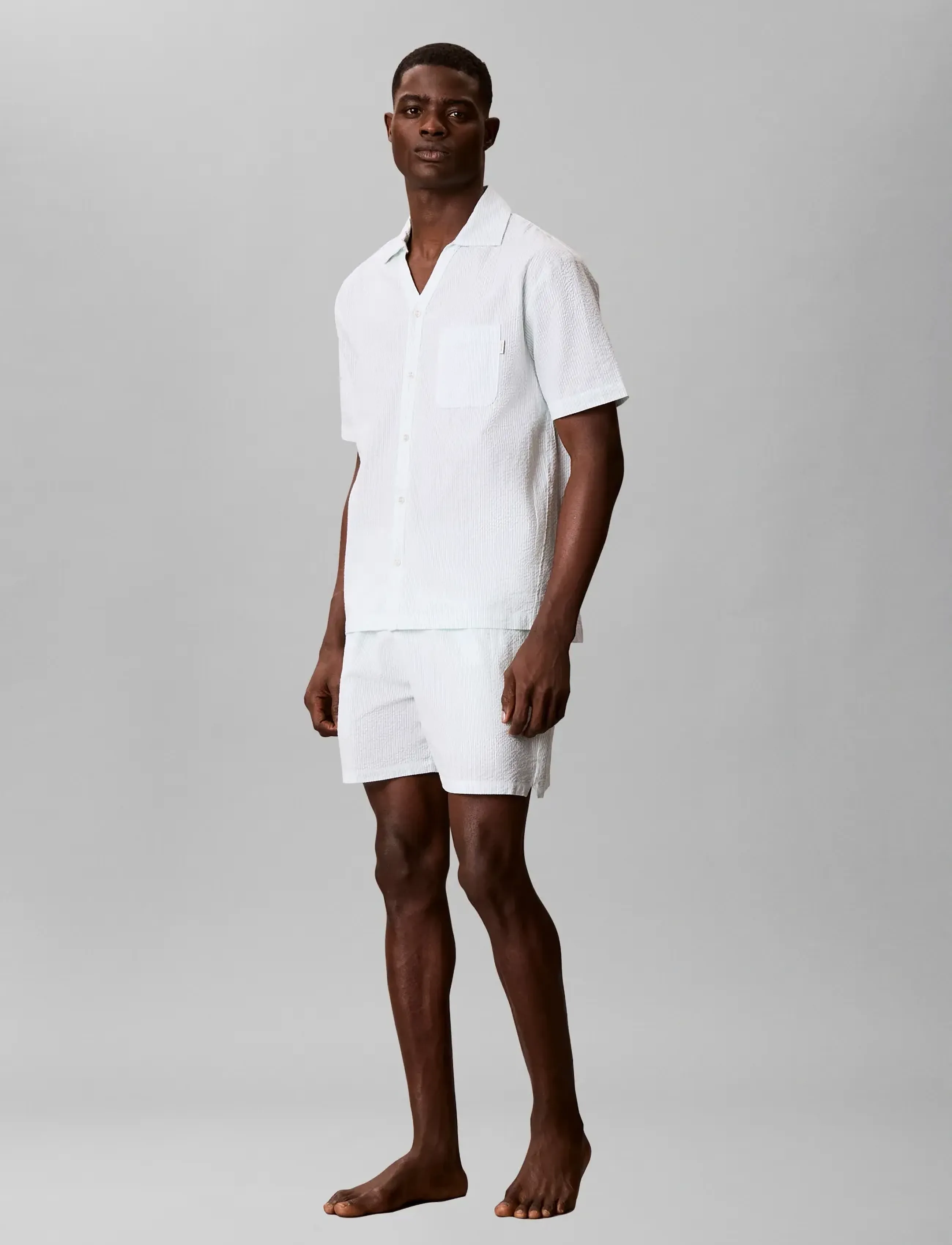 Calvin Klein SEERSUCKER S/S BUTTON DOWN - Unterwäsche - DIME STRIPE SEAFOAM WAVE / green