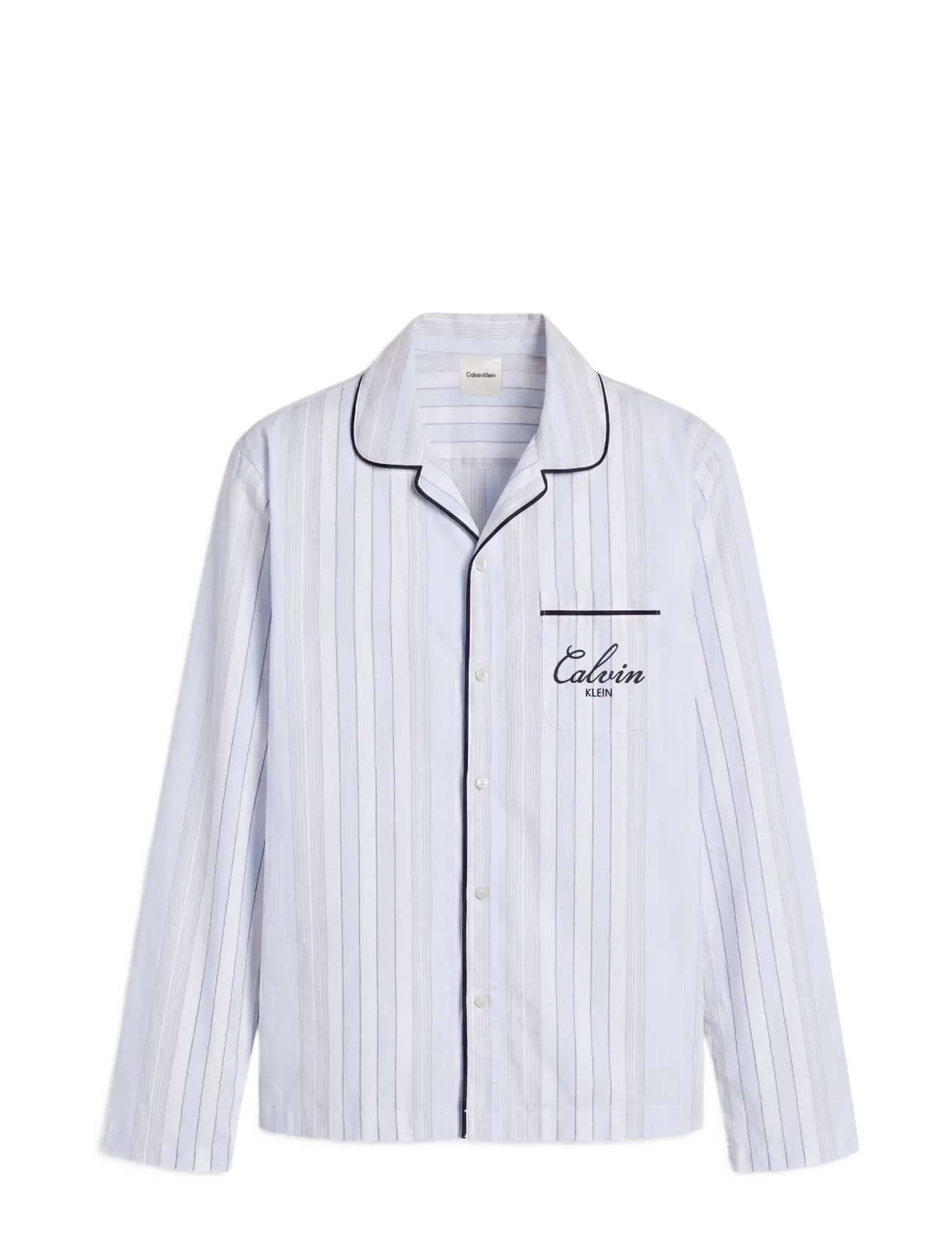 Calvin Klein SCRIPT L/S BUTTON DOWN - Pyjamaoberteile - 21632 CREST STRIPE+ICE CASTLE / blue