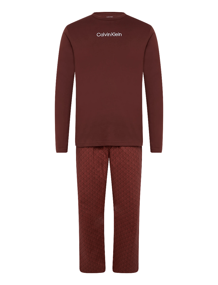 Calvin Klein - HOLIDAY LS TEE PANT SET - pyjamasset - brown velvet top w dual emblem sp - 1