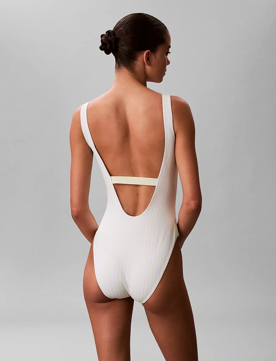 Calvin Klein - SCOOP BACK ONE PIECE - badedragter - 20186 penny stripe w white jade - 2