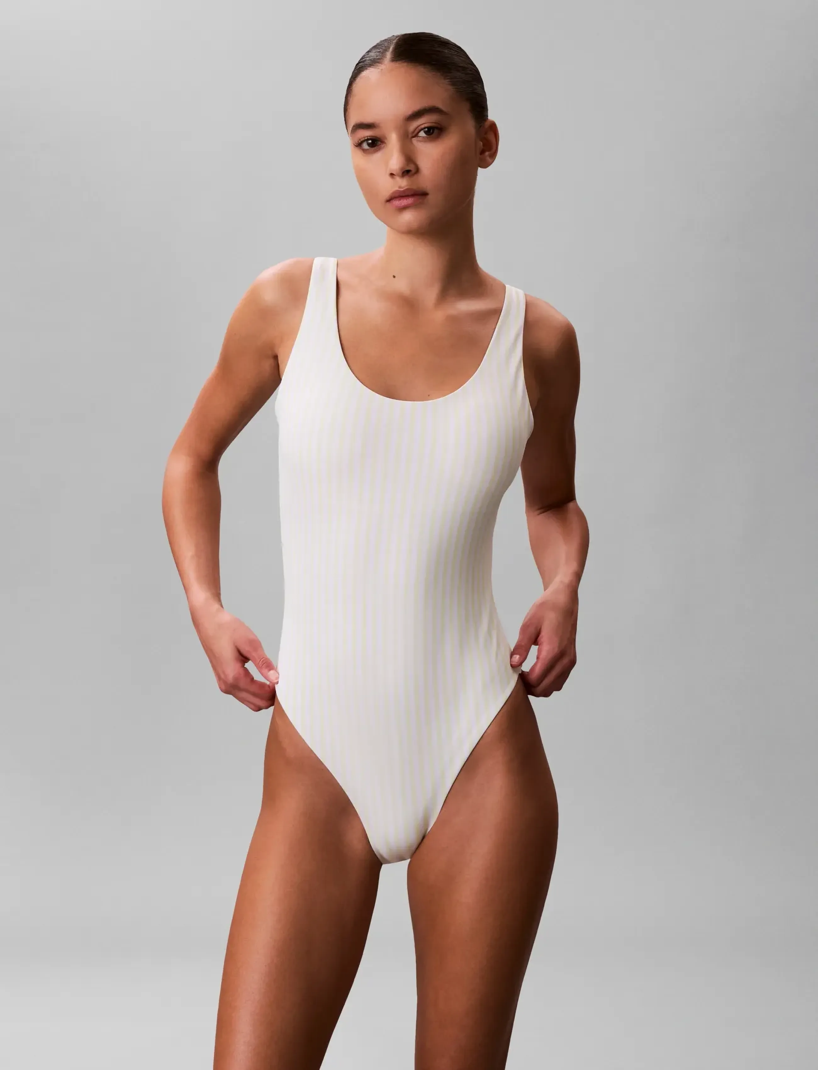 Calvin Klein - SCOOP BACK ONE PIECE - badeanzüge - 20186 penny stripe w white jade - 3