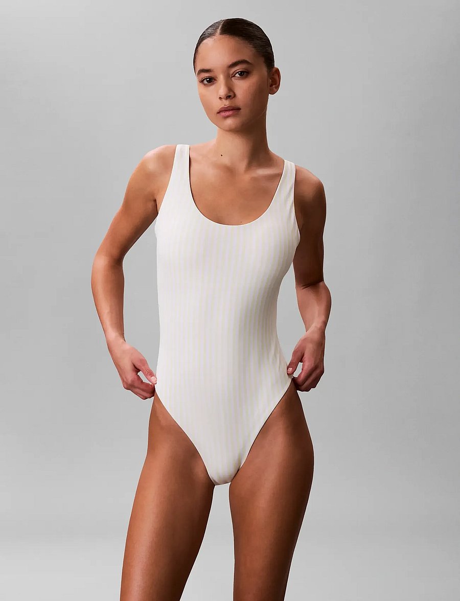 Calvin Klein - SCOOP BACK ONE PIECE - badedragter - 20186 penny stripe w white jade - 3