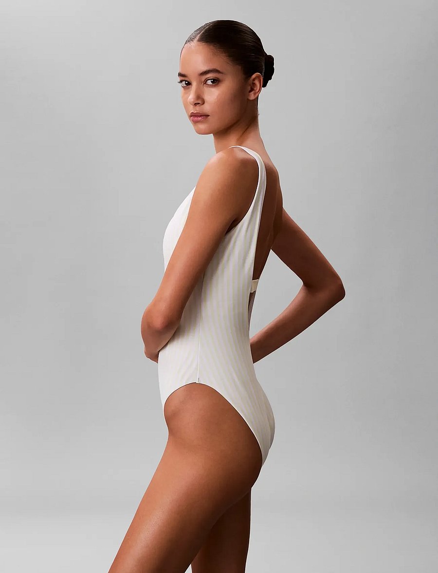 Calvin Klein - SCOOP BACK ONE PIECE - badedragter - 20186 penny stripe w white jade - 4