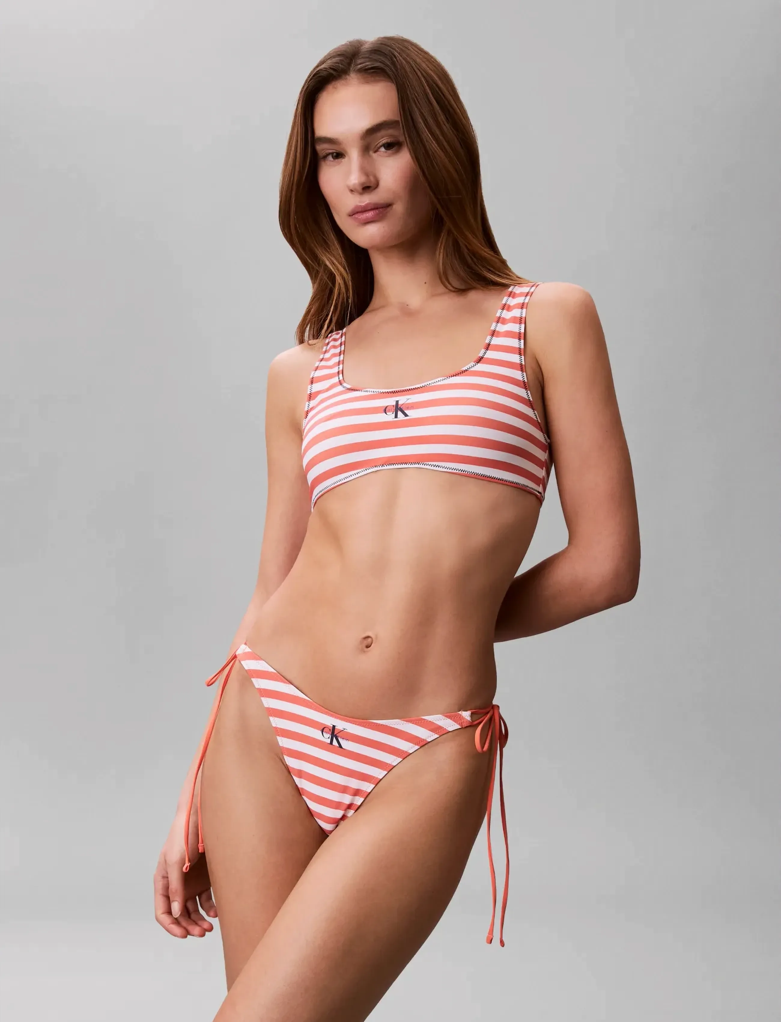 Calvin Klein - SIDE TIE BOTTOM - bikinis mit seitenbändern - 20171 cent stripe+acorn orange - 3