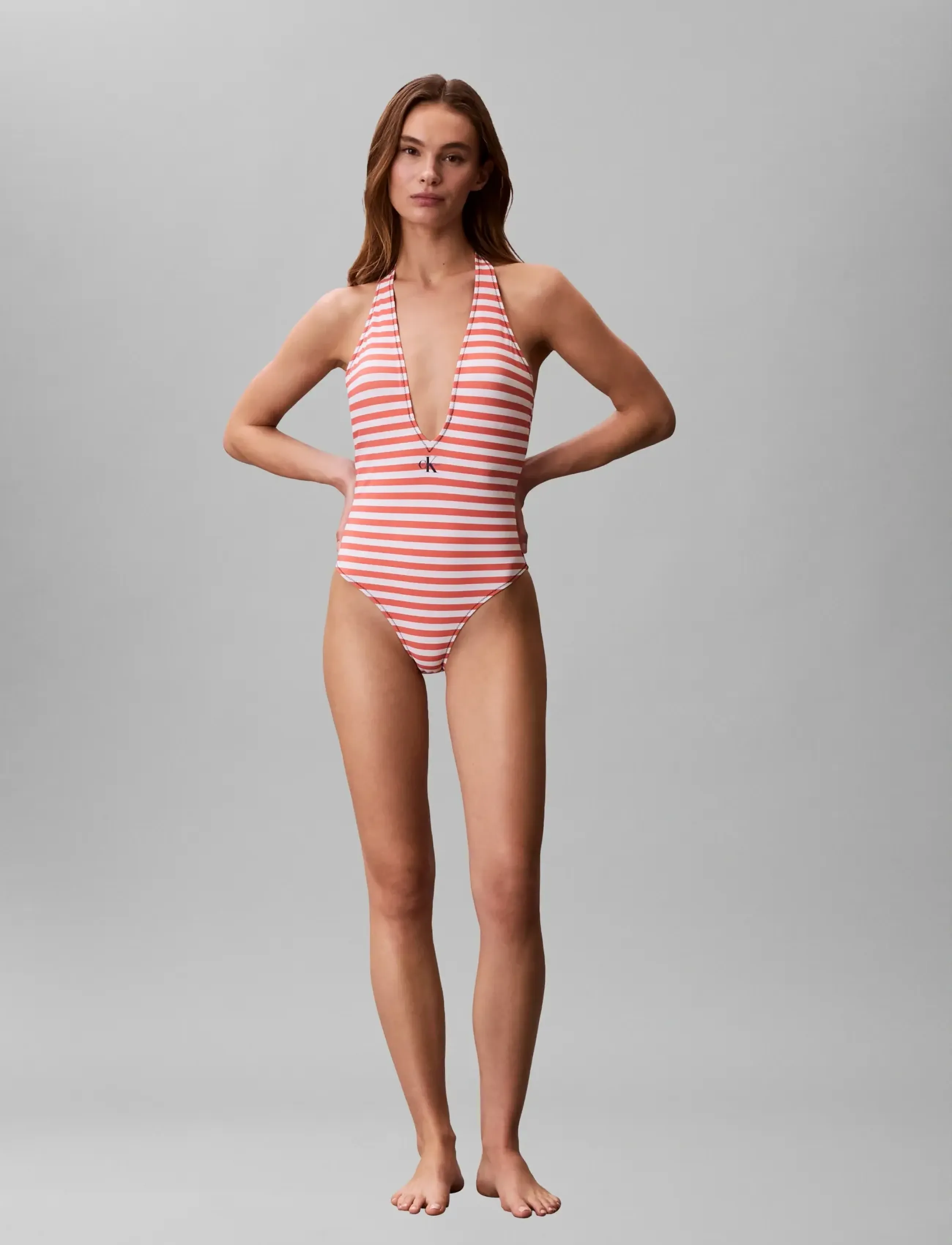 Calvin Klein Plunge One Piece, L, Coral, Badetøj > Badedragter, Dame