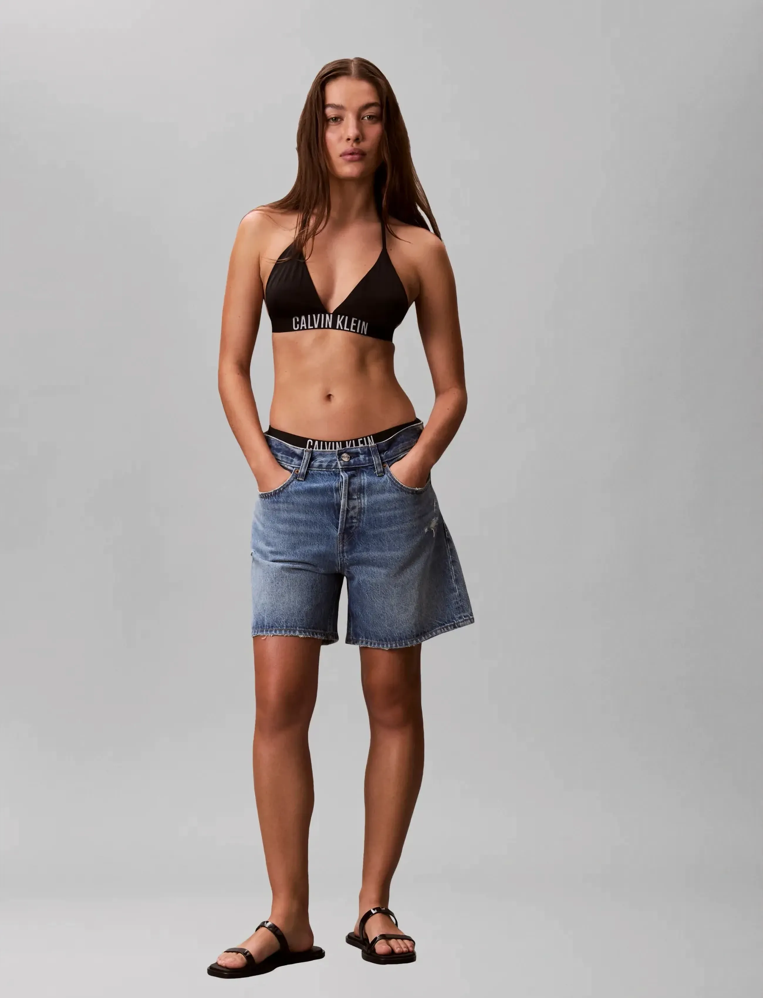 Calvin Klein Halter Triangle, Kvinder, Halter Trekant Bikini Top, Sort, Str: S