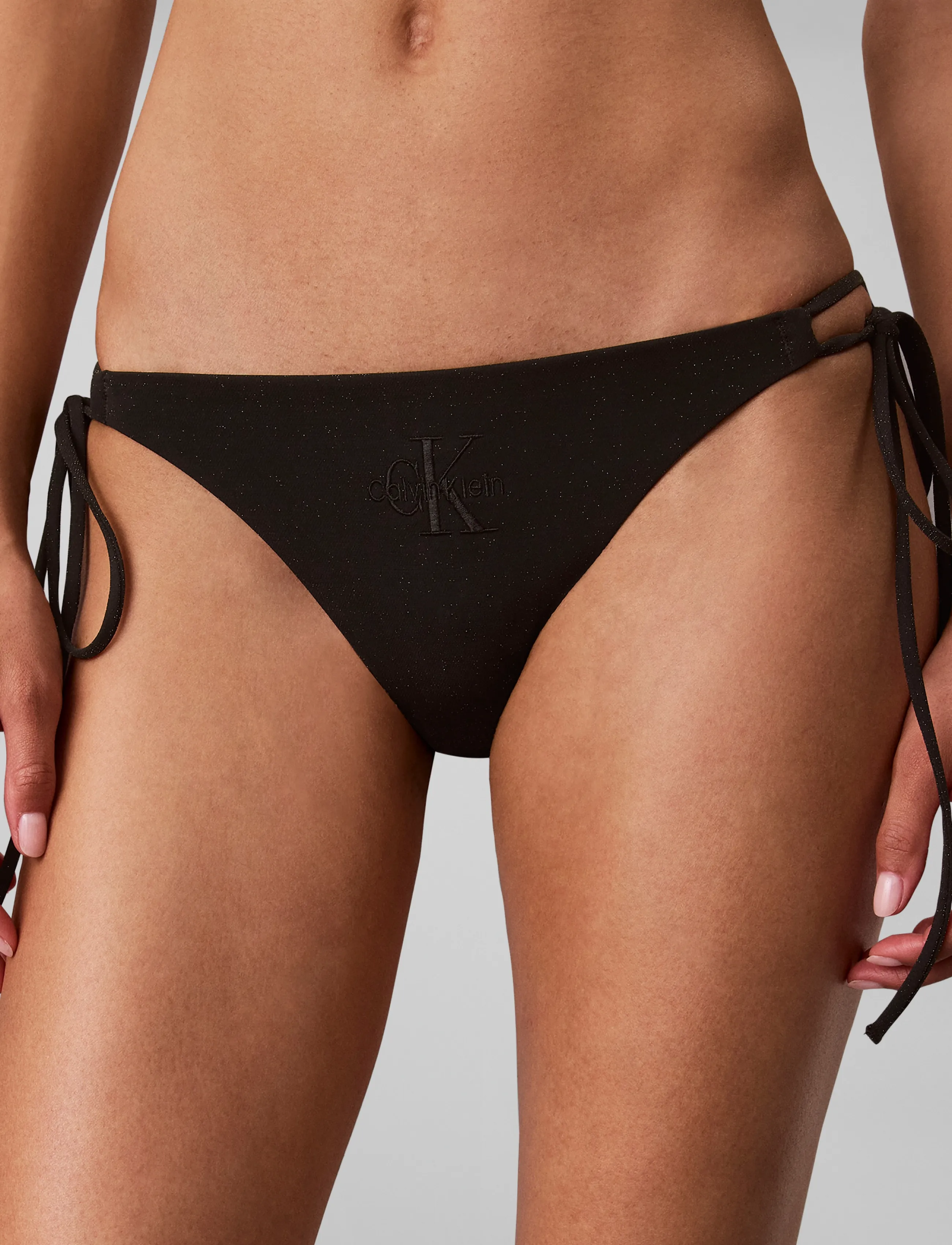 Calvin Klein - MONOLOGO SHINE SWIM SIDE TIE BIK - bikinis mit seitenbändern - black - 3