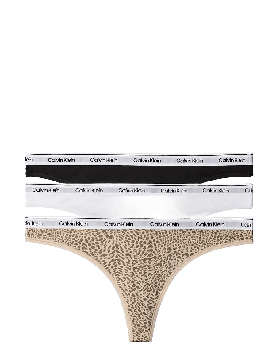 Calvin Klein - THONG 3PK - tangas - black classic white animal mirror - 1