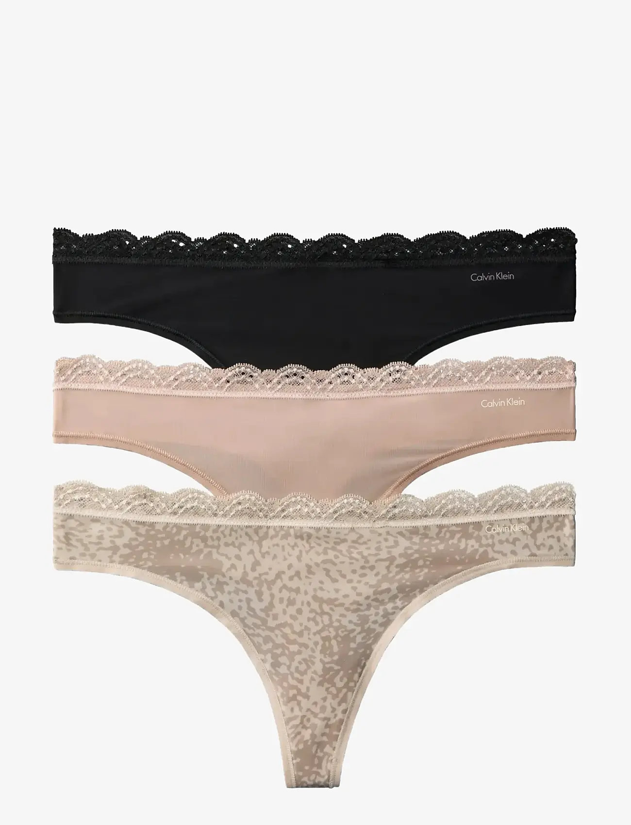 Calvin Klein - THONG 3PK - stringtrusser - black cedar animal wave oxford tan - 1