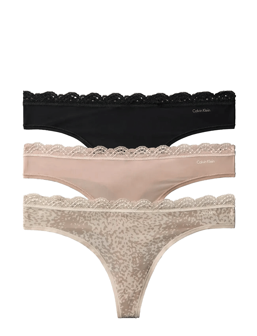 Calvin Klein - THONG 3PK - stringtrusser - black cedar animal wave oxford tan - 1
