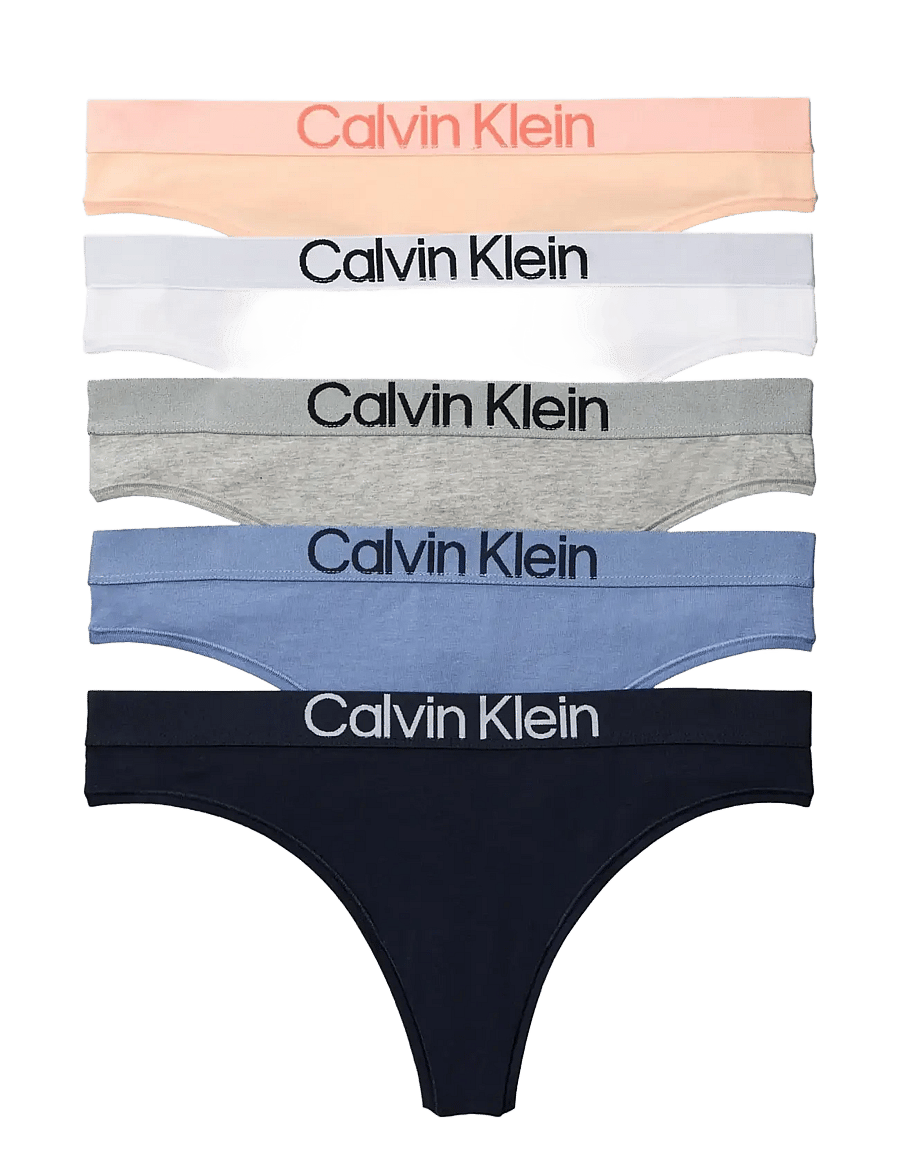 Calvin Klein - THONG 5PK - tangas - shoreline white grey htr blue tu - 1