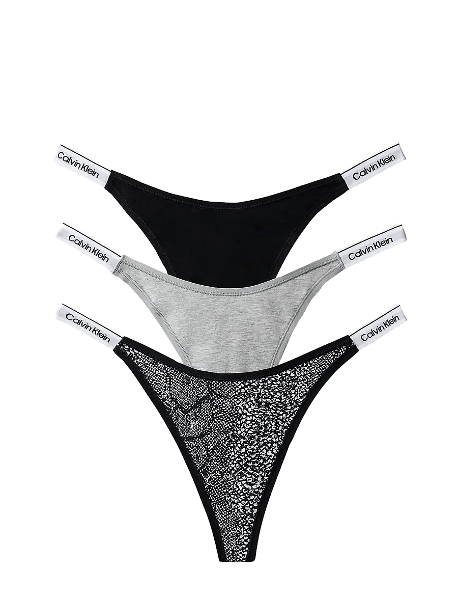 Calvin Klein - DIPPED THONG 3PK - thongs - black grey heather marble snake s - 1
